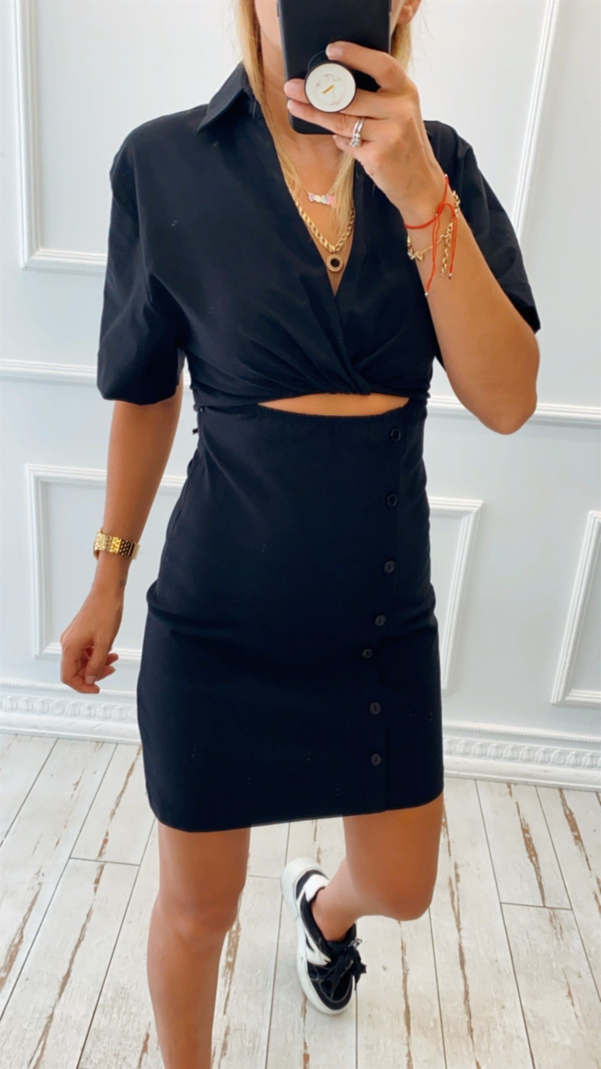 Göbek Dekolteli Gömlek Elbise