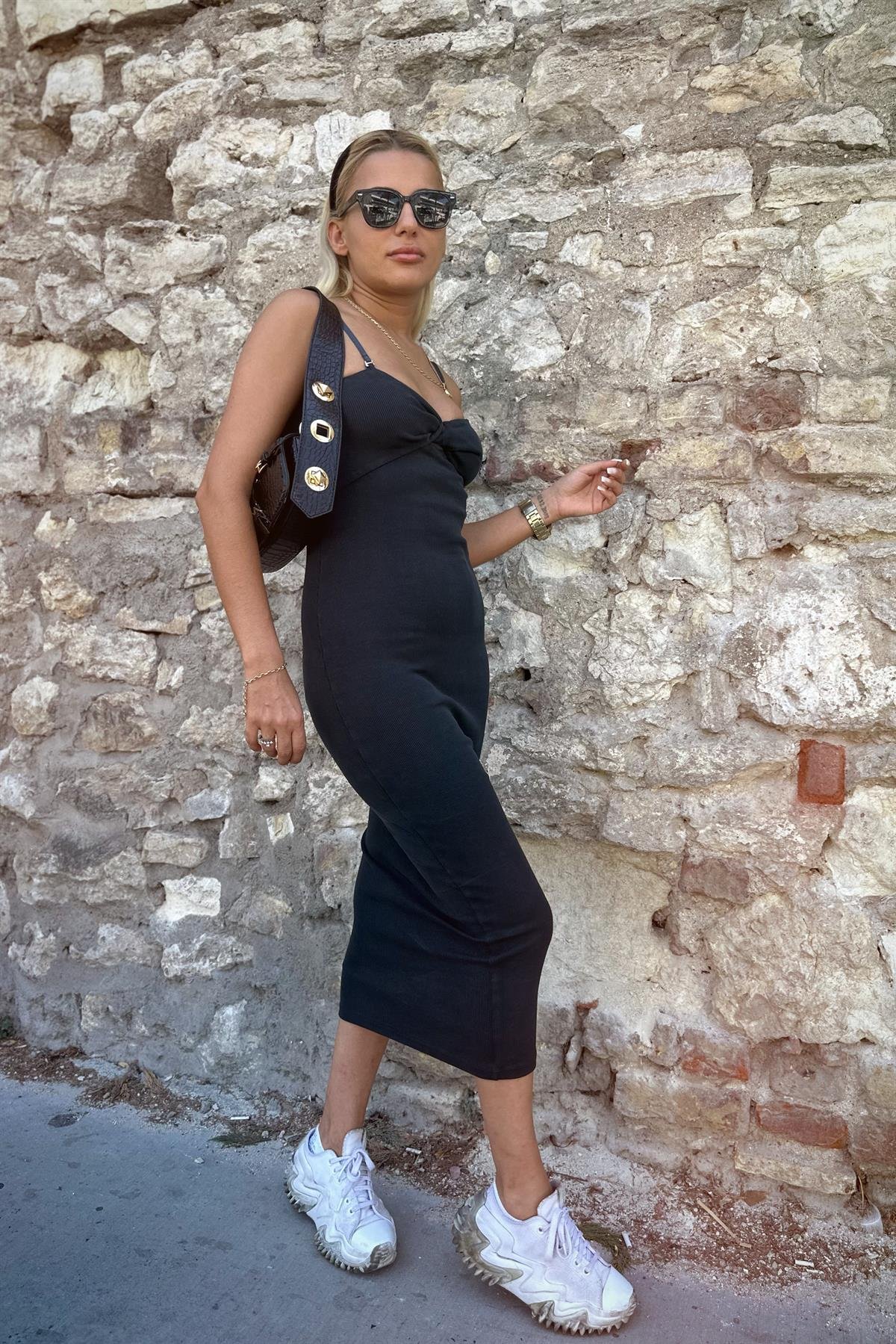 Göğüs Dekolte Antrasit ElbiseELBİSE