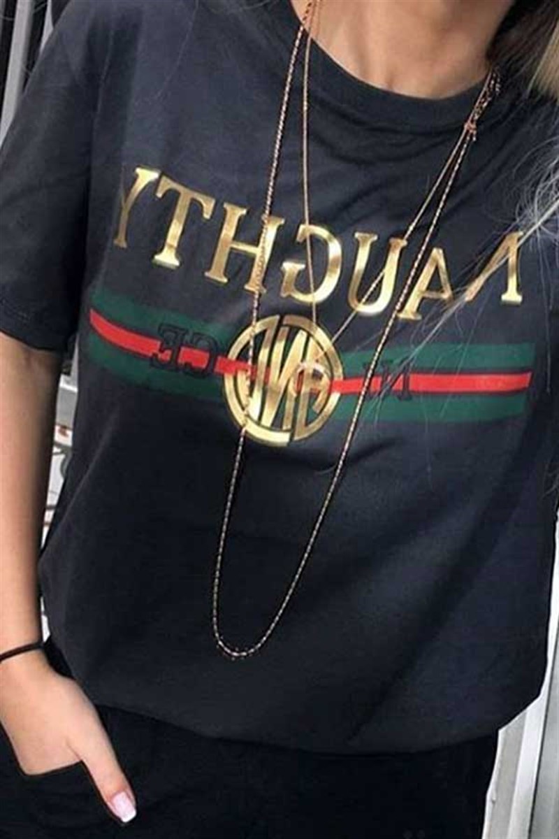 Gold Baskılı Naughty Tshirt
