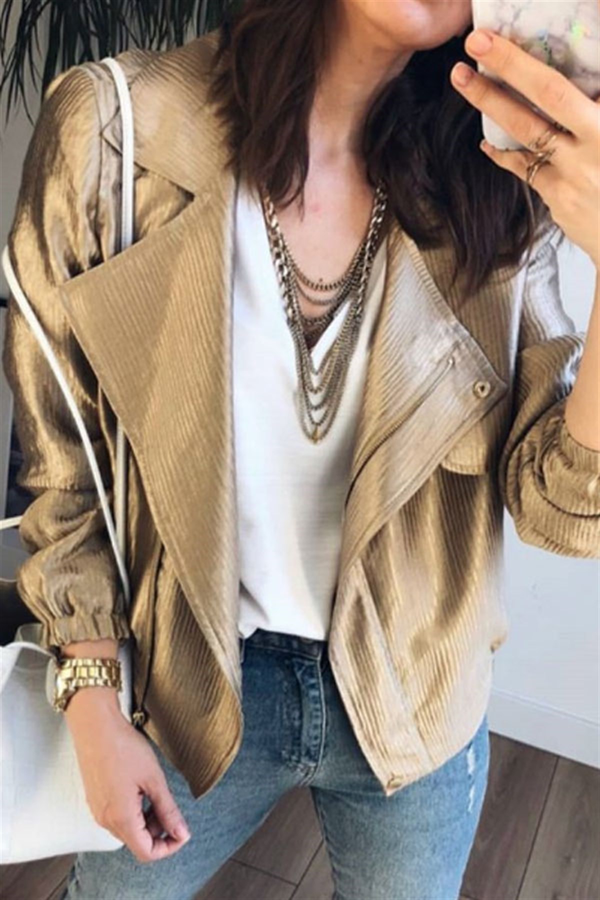 Gold Bomber Ceket