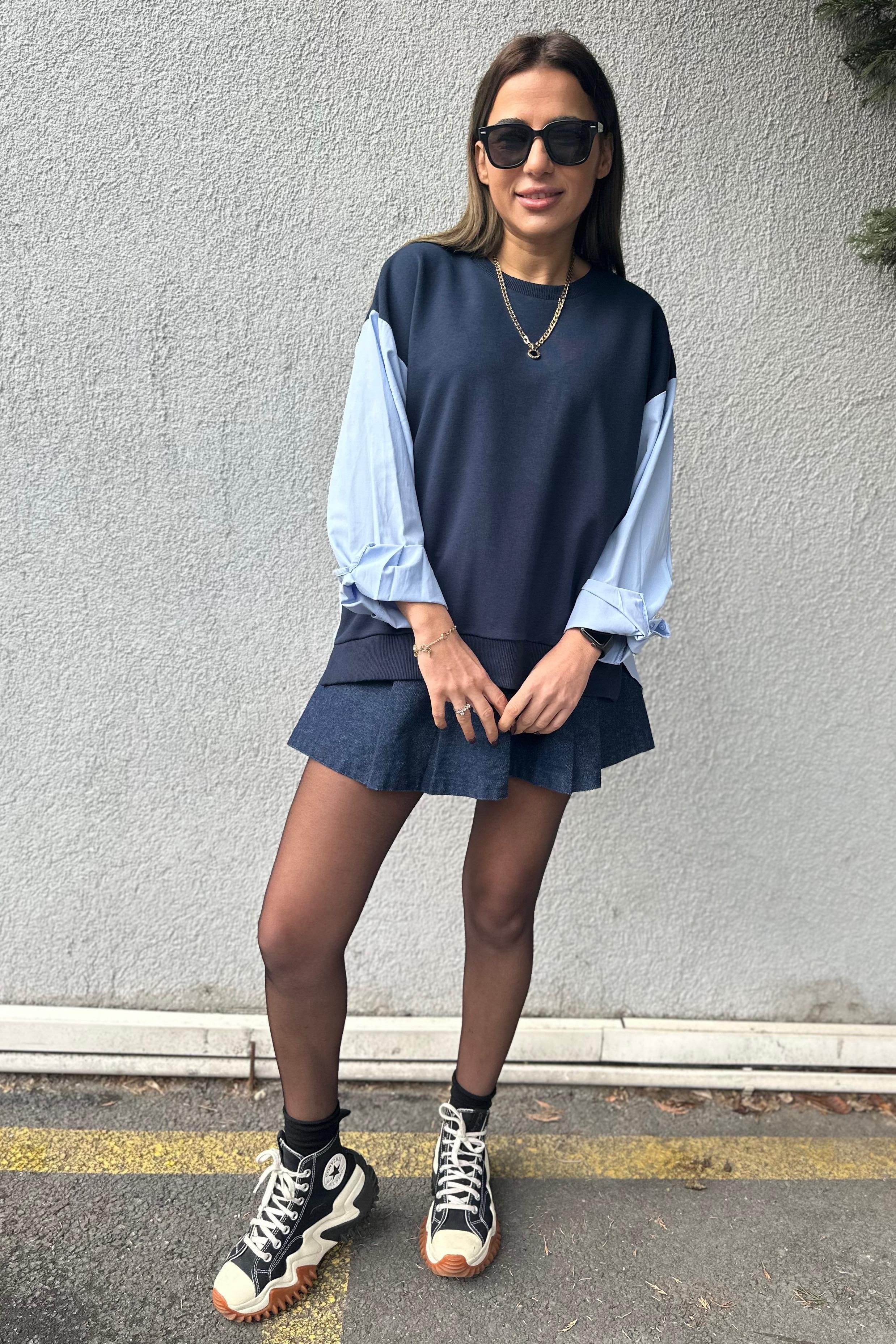 Gömlek Detay Lacivert SweatshirtYENİ GELENLER