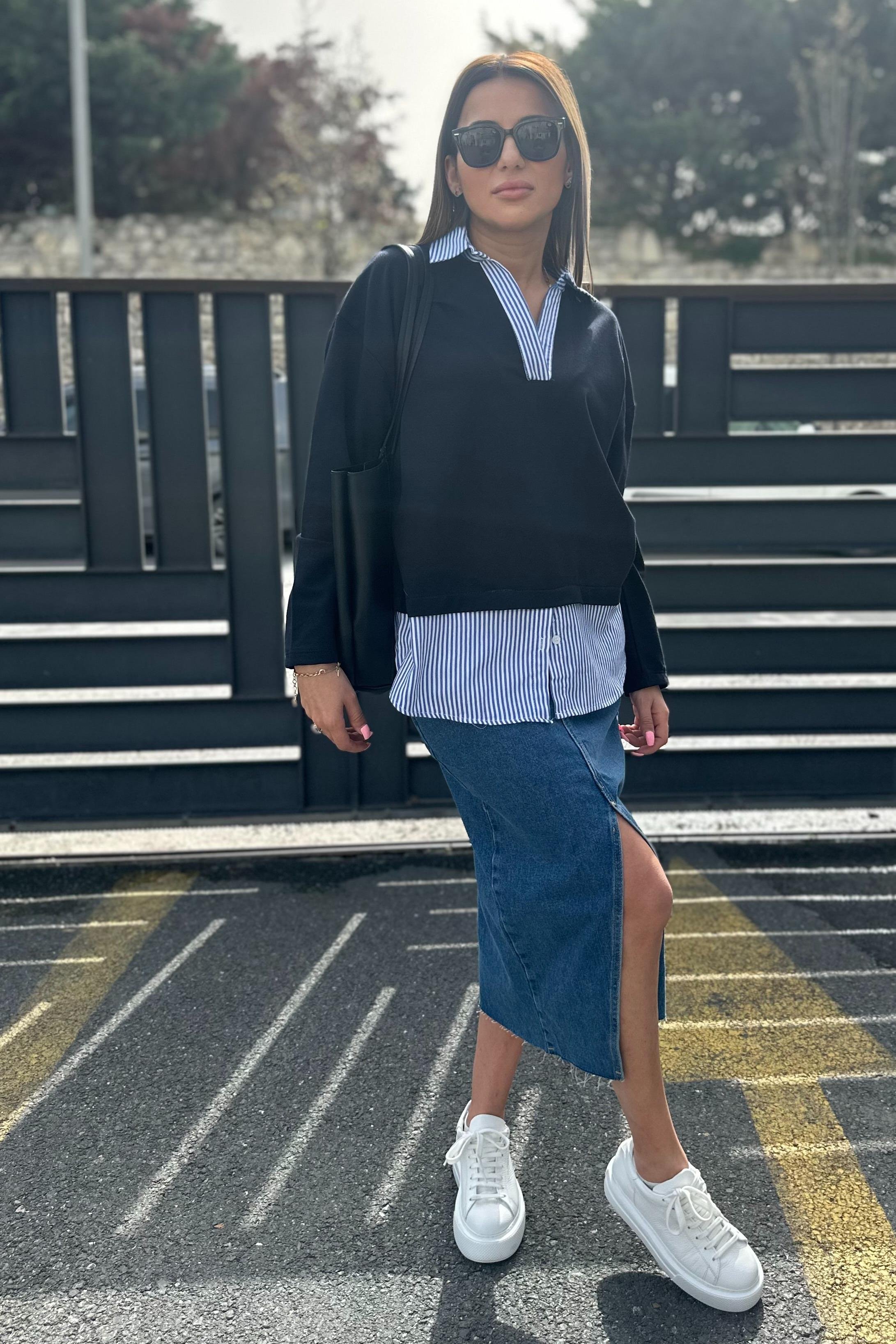 Gömlek Detaylı Lacivert SweatshirtSWEATSHİRT