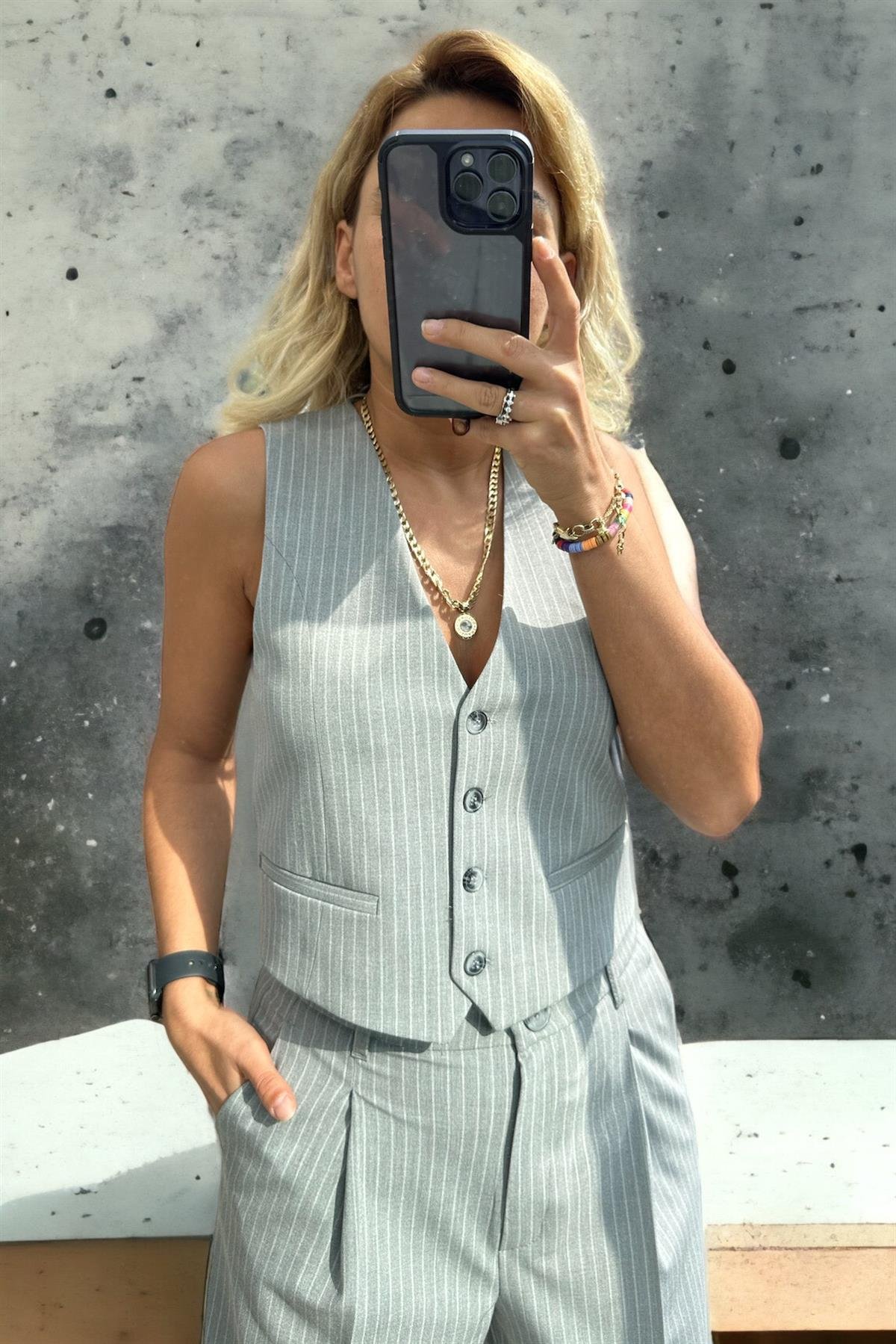 Gri Çizgili YelekMONT/CEKET