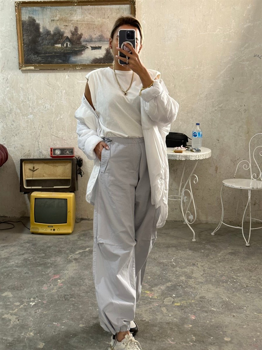 Gri Gabardin Paraşüt PantolonPANTOLON