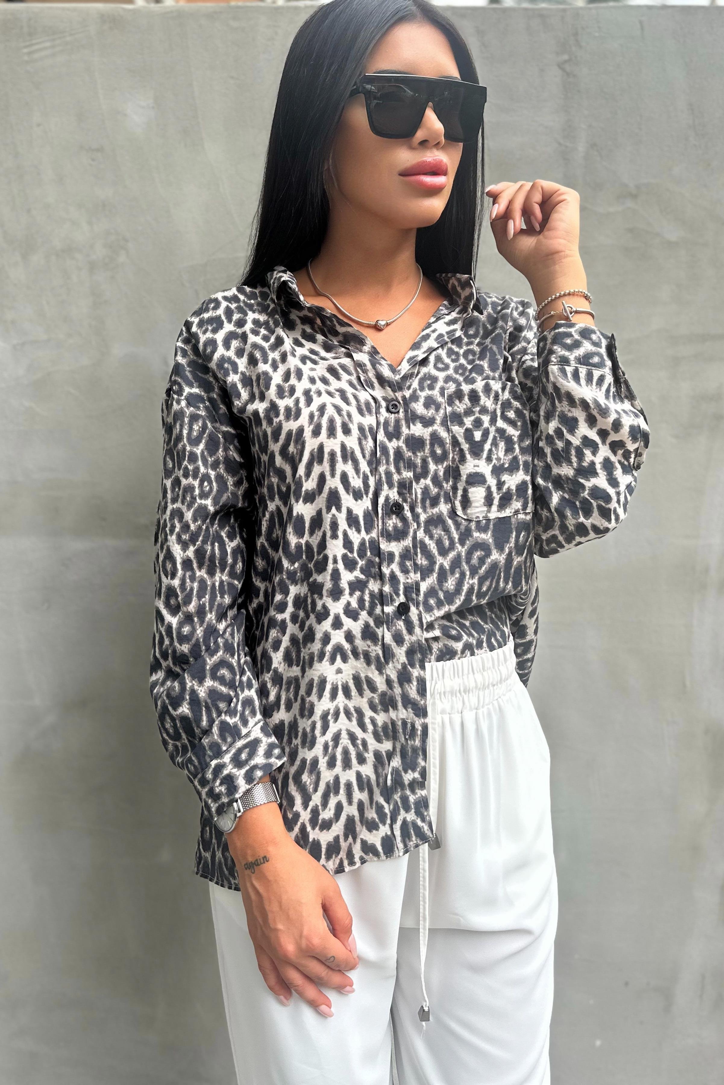 Gri Leopar Oversize GömlekGÖMLEK
