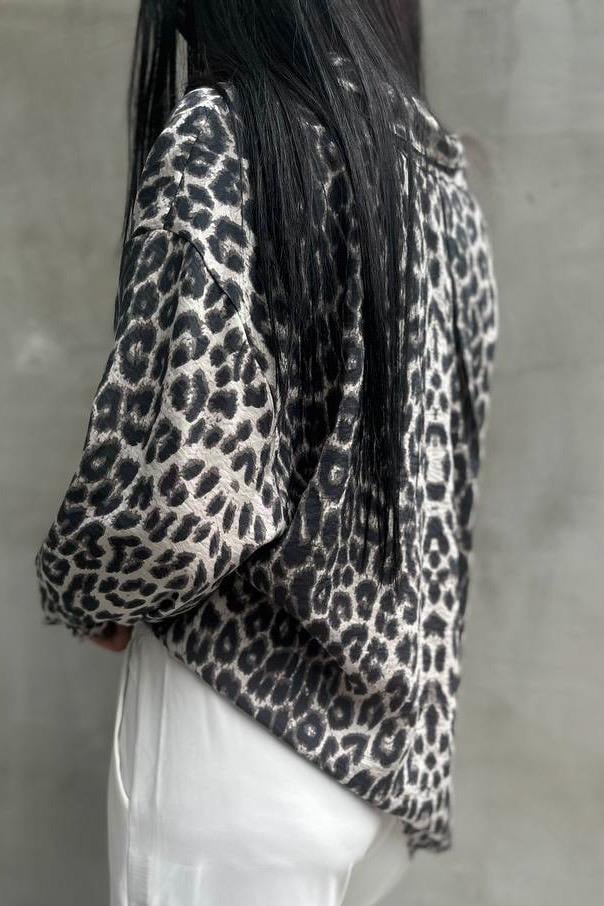 Gri Leopar Oversize GömlekGÖMLEK