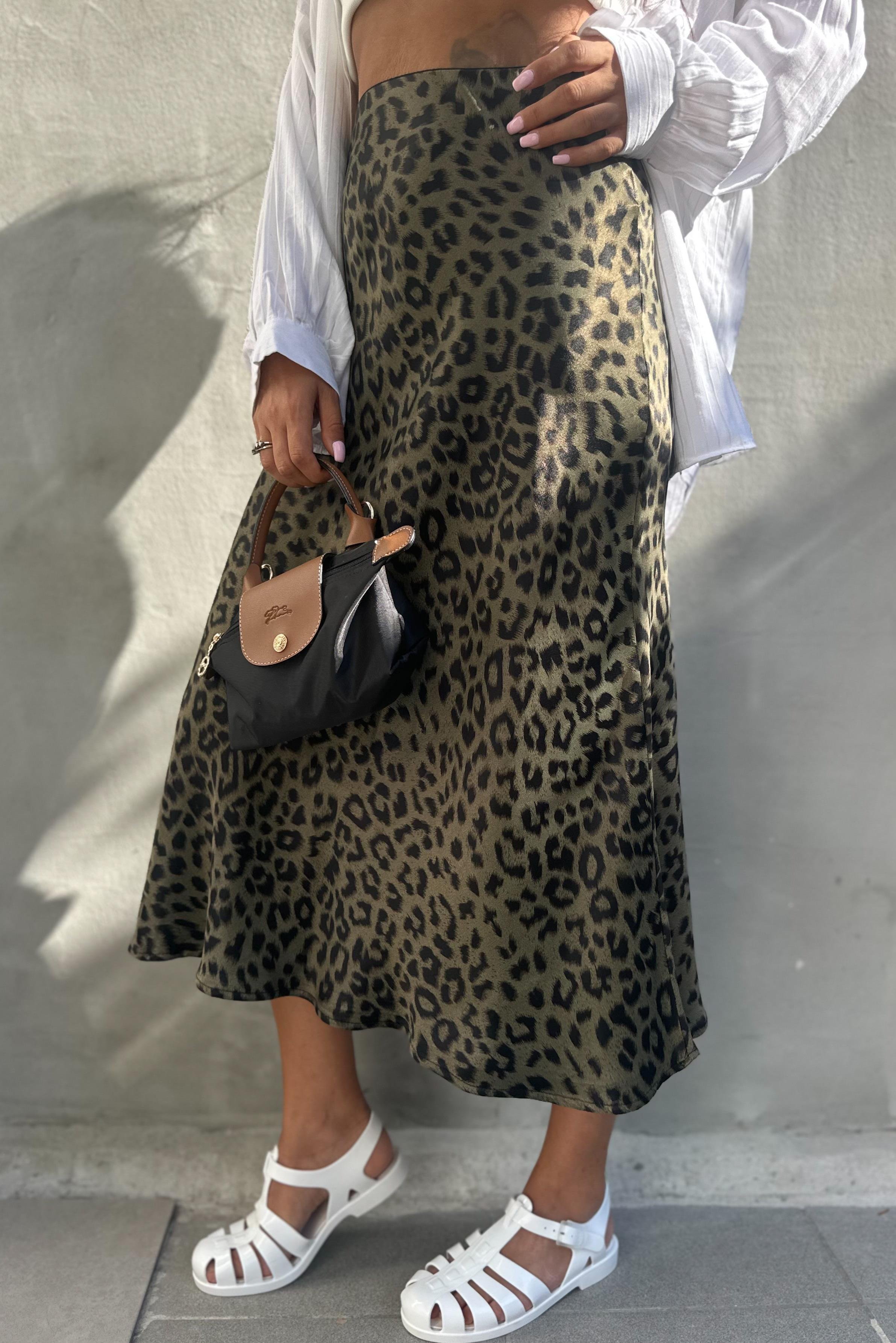 Haki Leopar Desen Saten Çan EtekETEK