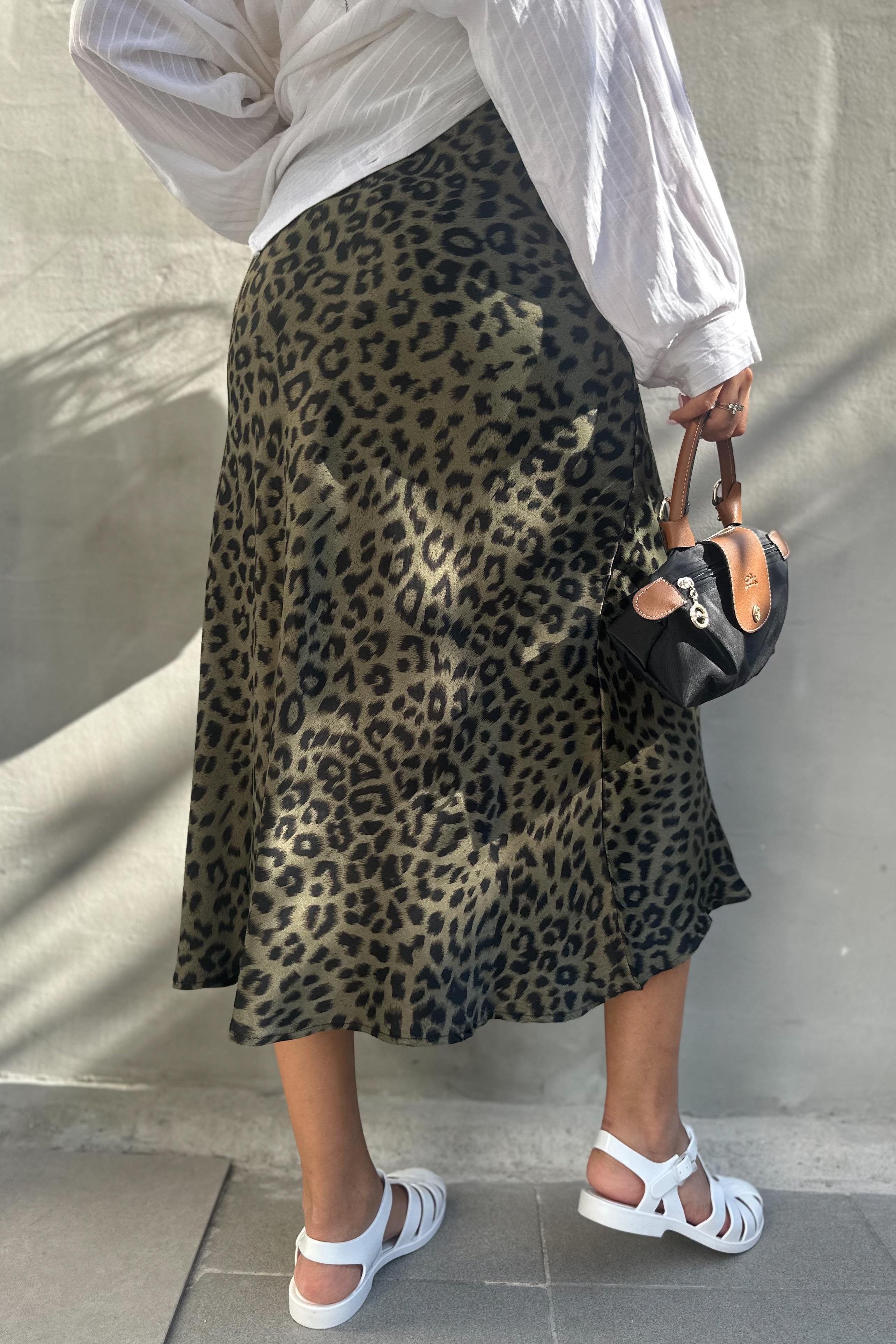 Haki Leopar Desen Saten Çan EtekETEK
