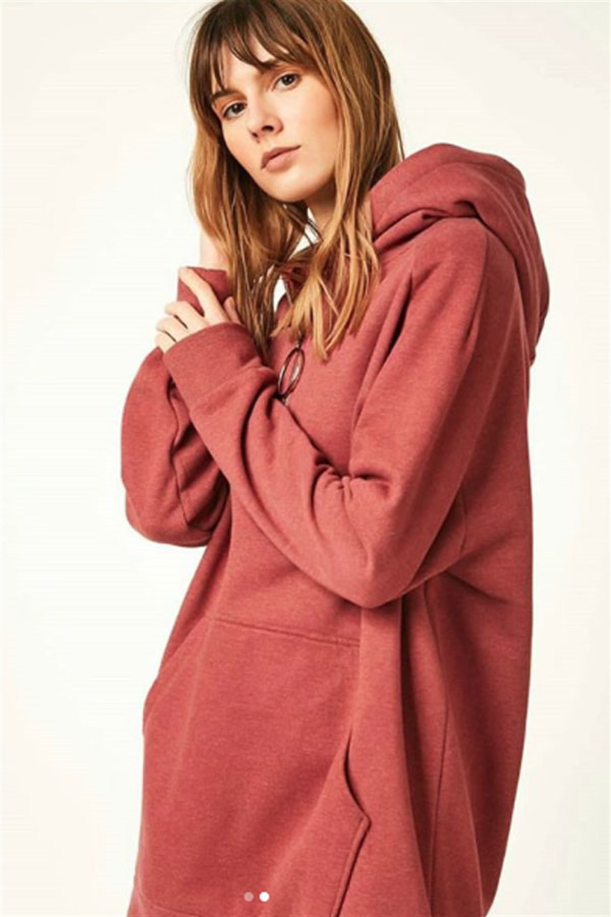 Halka Fermuarlı Kapşonlu Salaş Sweatshirt