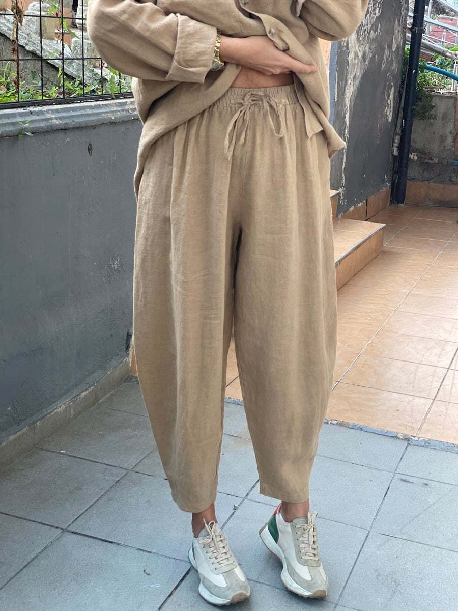 Ham Keten Camel ŞalvarPANTOLON