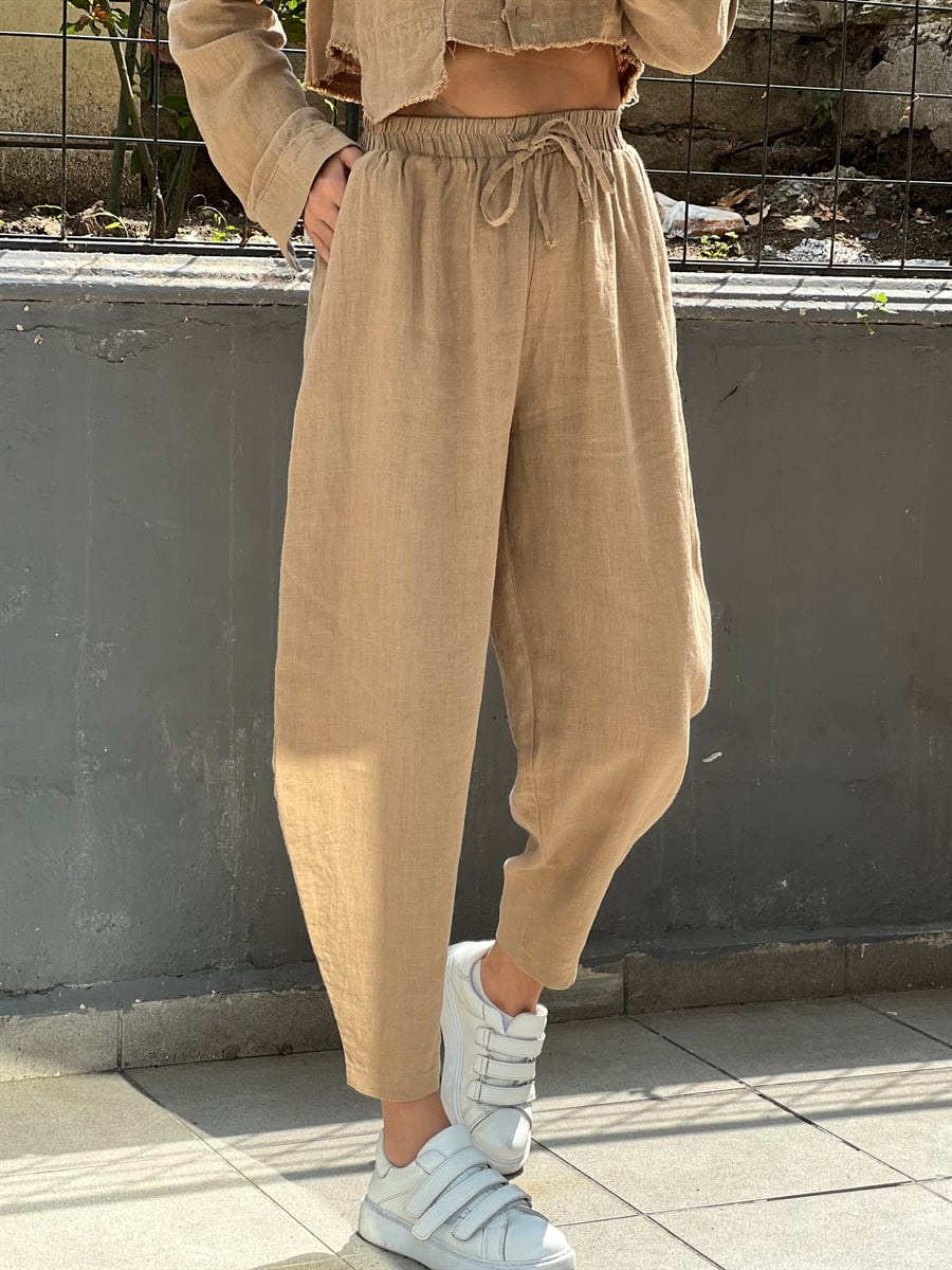 Ham Keten Camel Şalvar PantolonPANTOLON
