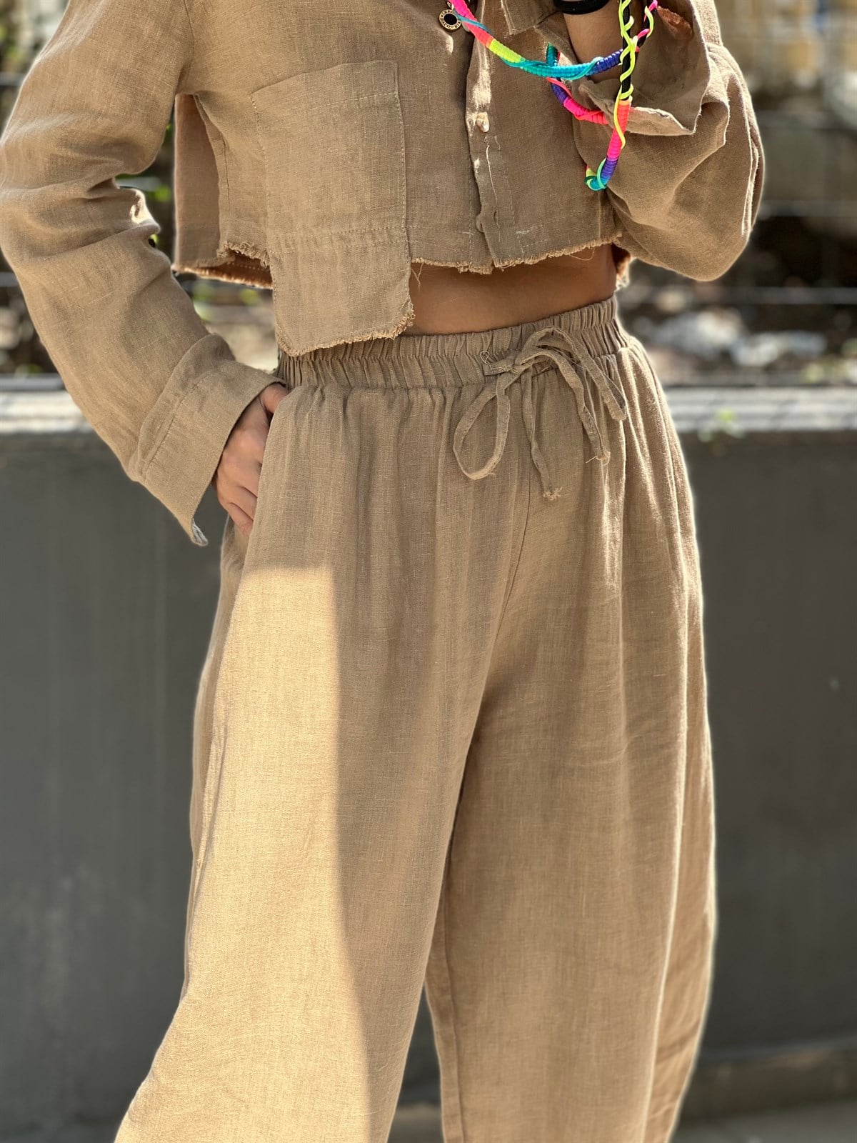 Ham Keten Camel Şalvar PantolonPANTOLON