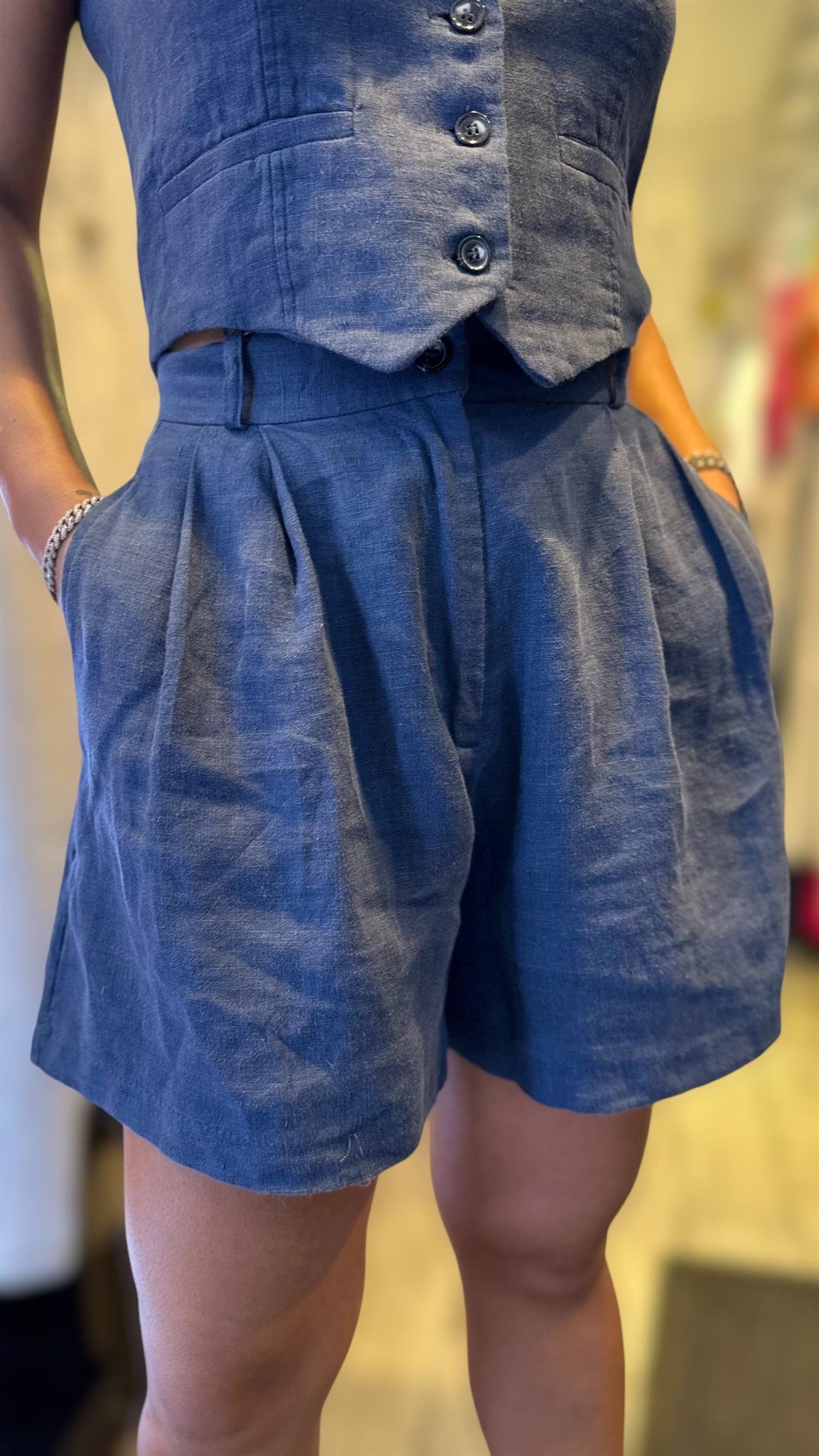 Ham Keten Lacivert ŞortŞORTLAR