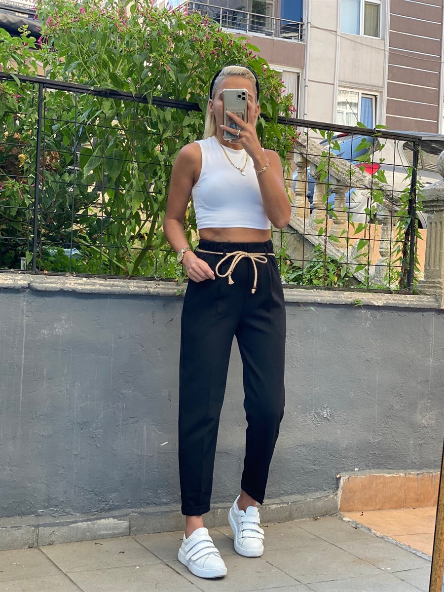 Hasır İp Kemerli PantalonPANTOLON