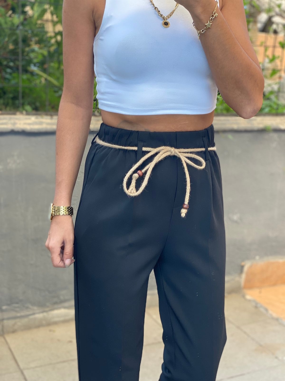 Hasır İp Kemerli PantalonPANTOLON