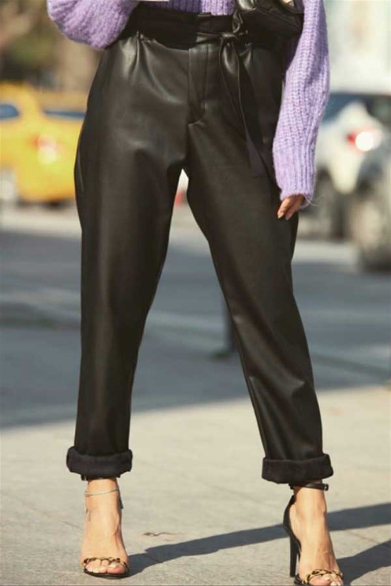 Havuç Kesim Deri Pantalon