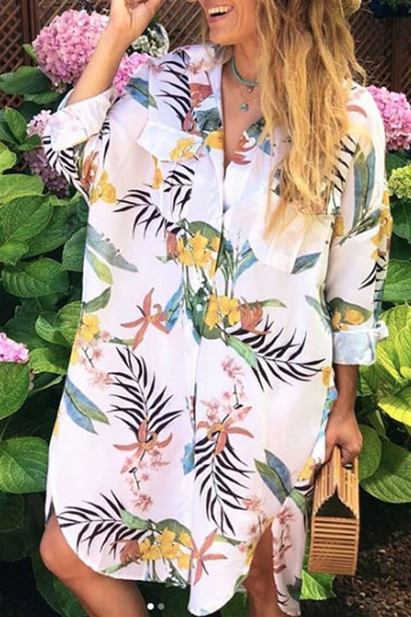 Hawaii Desen Tunik Gömlek Elbise