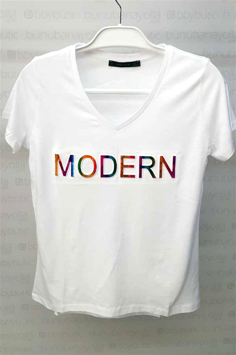 Hologram Kabartmalı Modern Tshirt