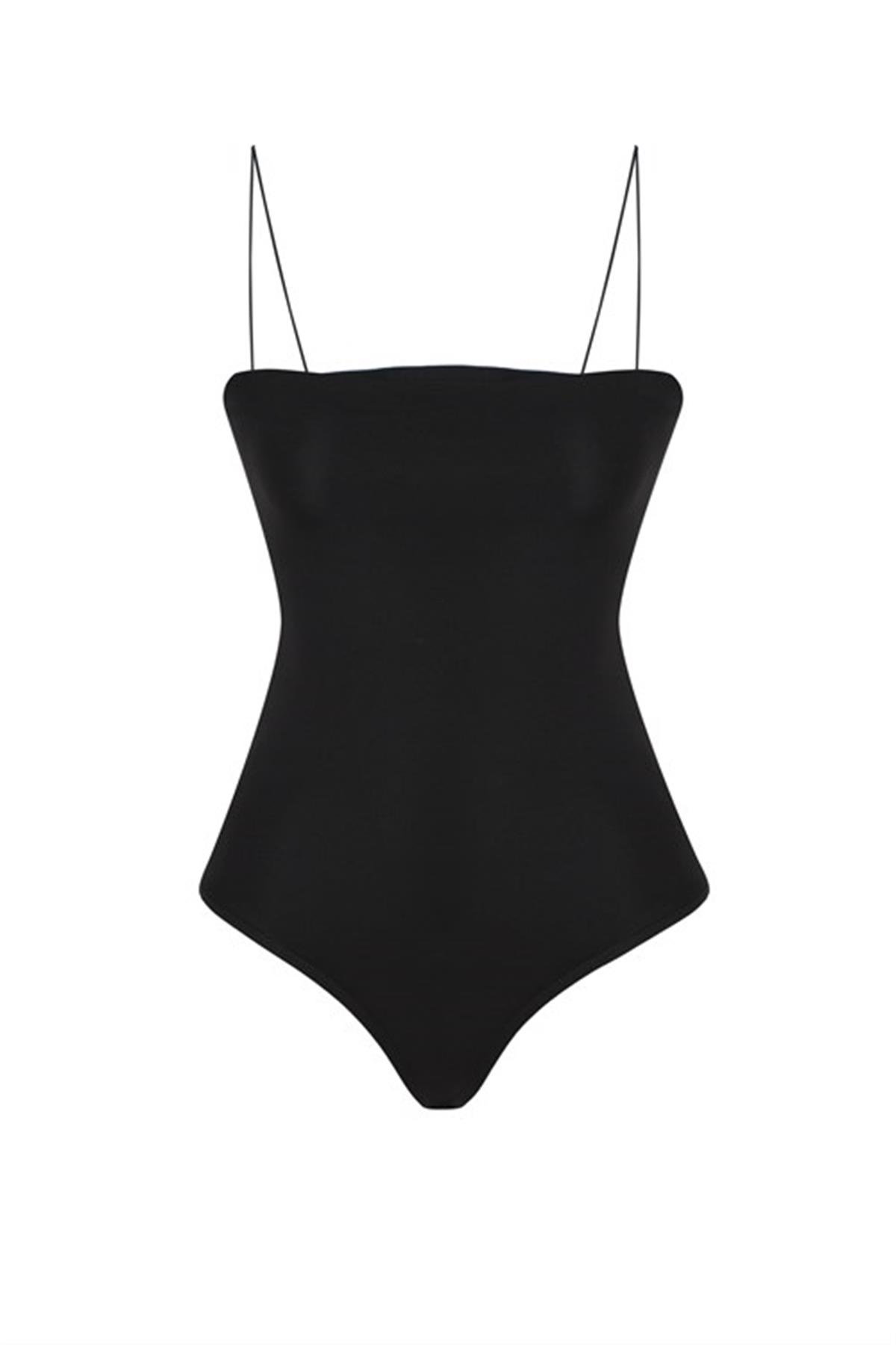 İnce Askılı Siyah BodysuitBLUZ