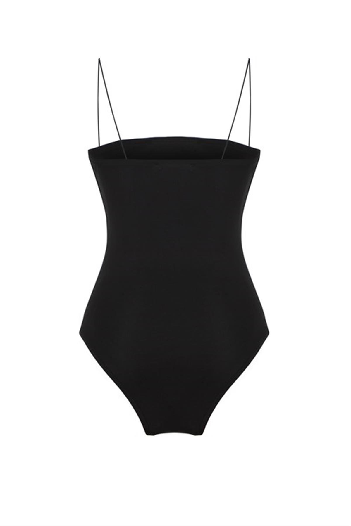 İnce Askılı Siyah BodysuitBLUZ