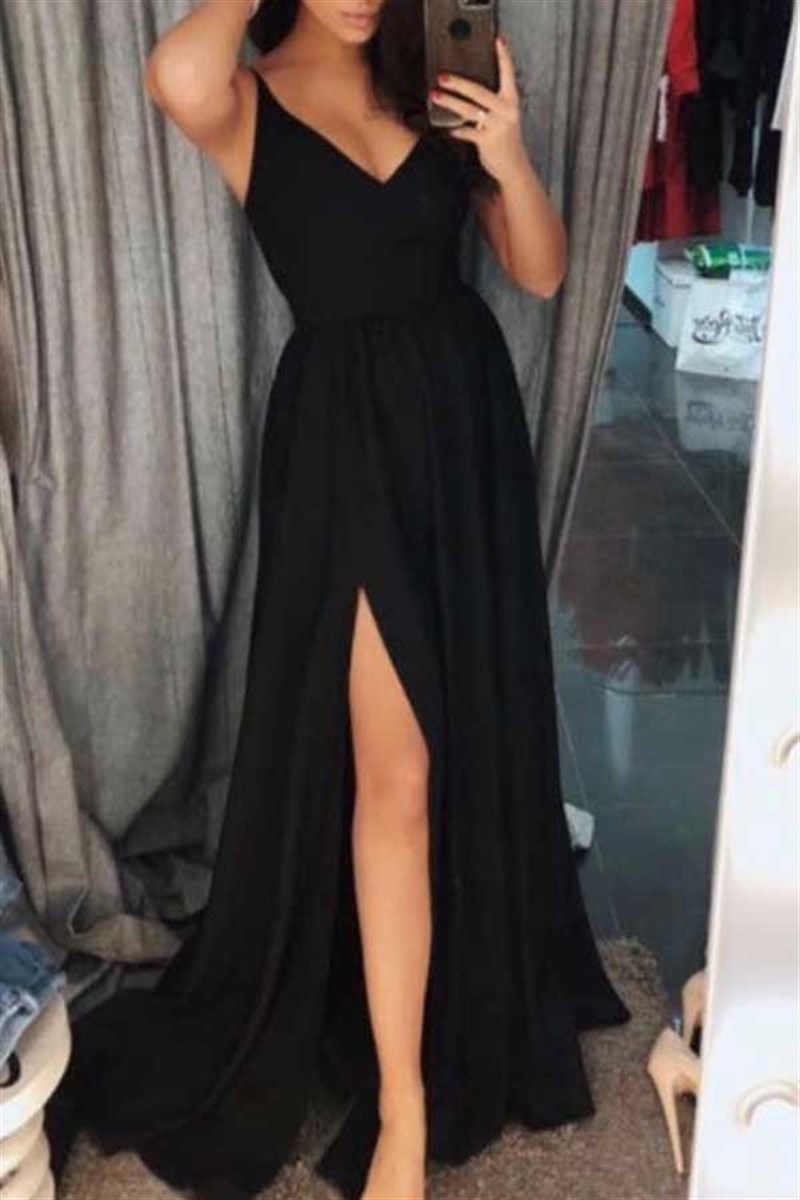 İnce Askılı Yırtmaçlı Maxi Abiye