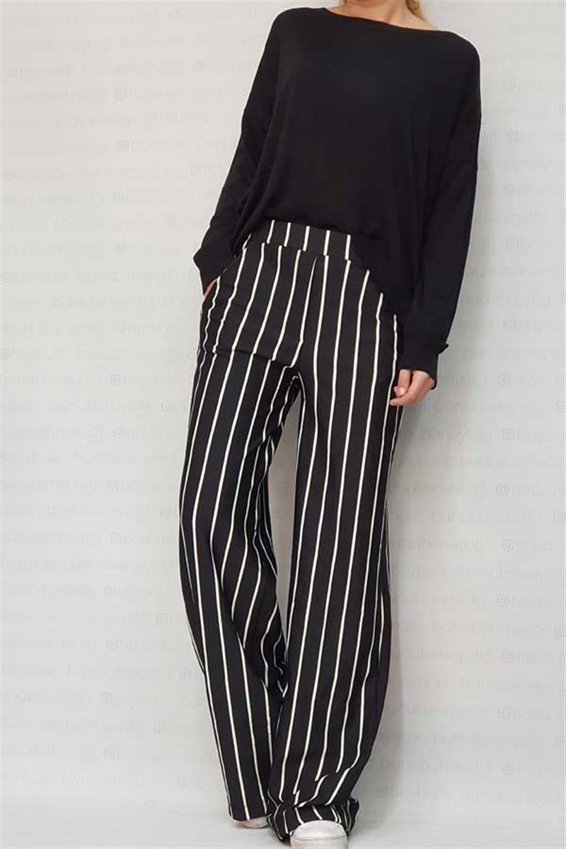 İnce Çizgili Salaş Pantalon