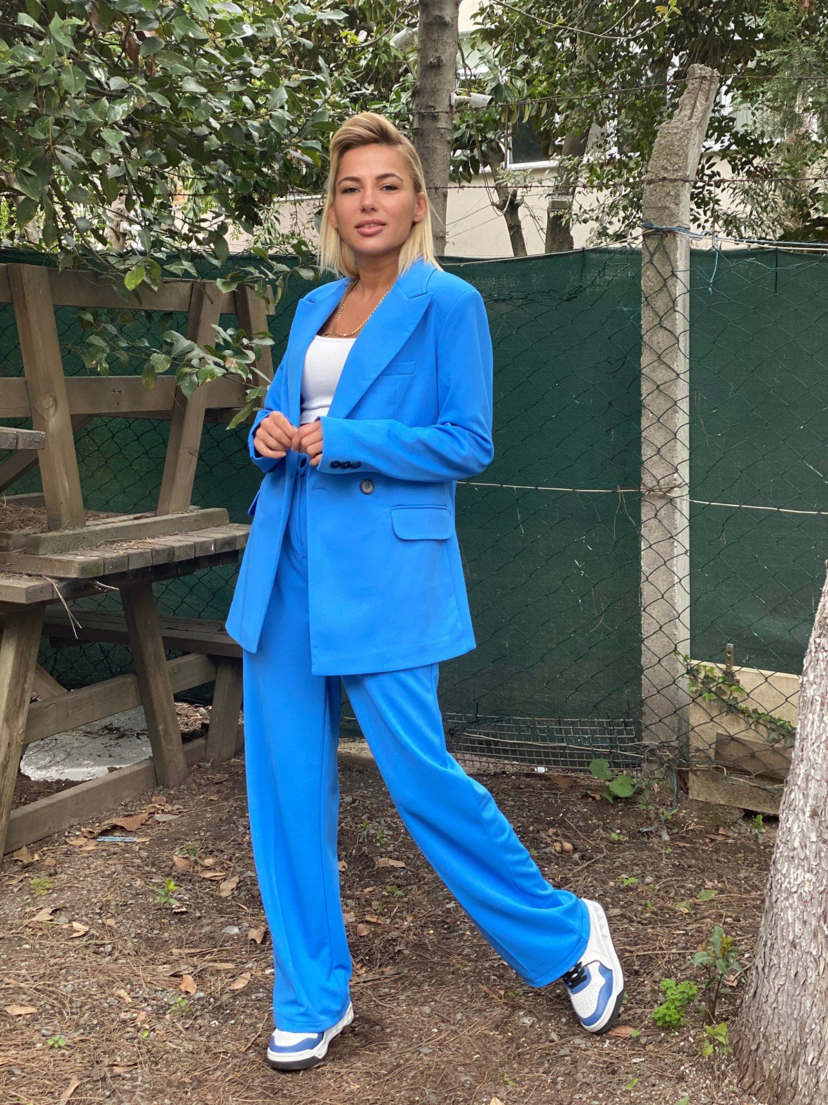 İndigo Mavi Blazer Ceket Palazzo Pantolon TakımTAKIMLAR