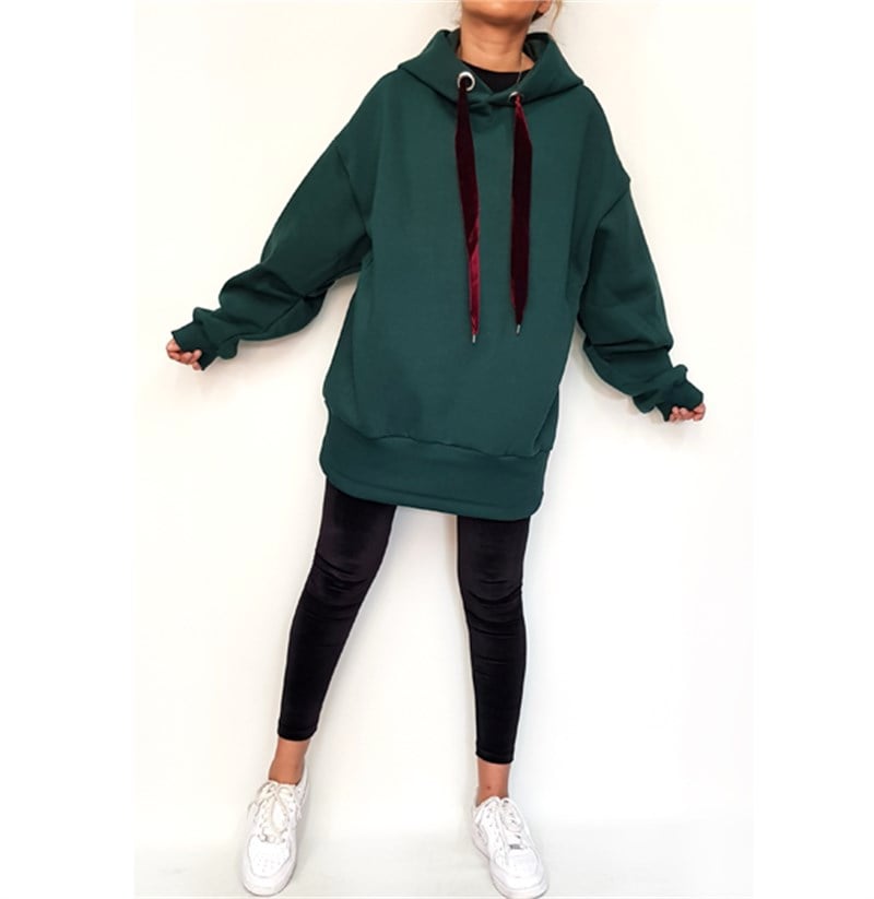 Kadife İpli Kapşonlu Salaş Sweatshirt
