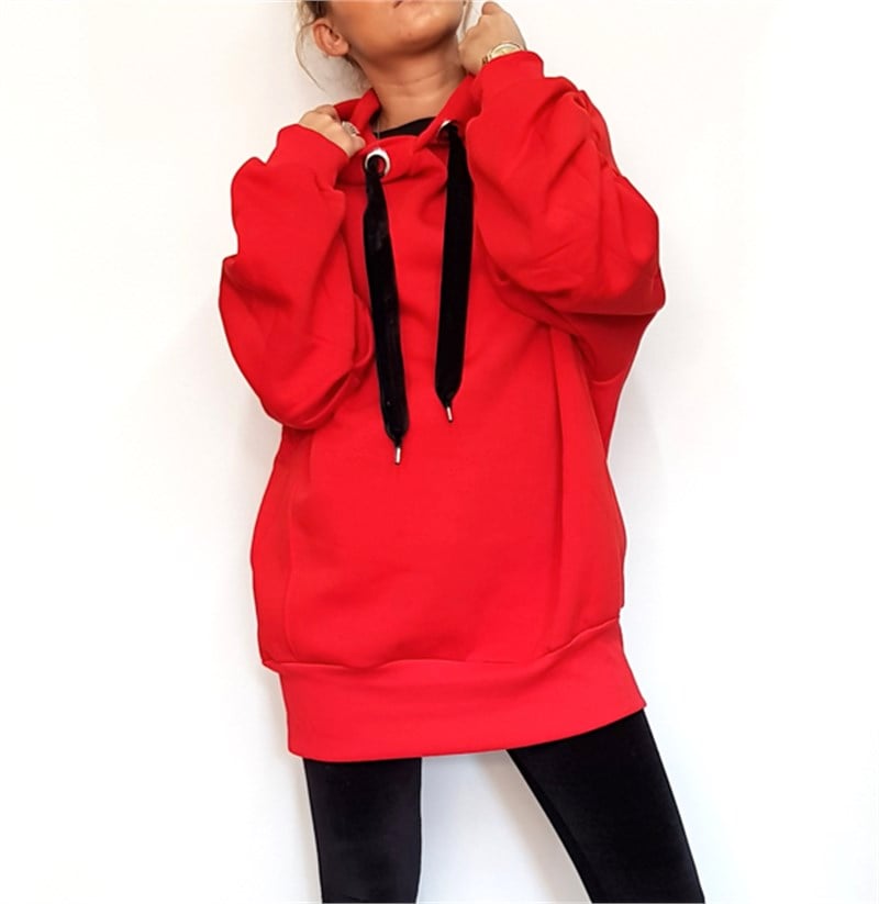 Kadife İpli Kapşonlu Salaş Sweatshirt