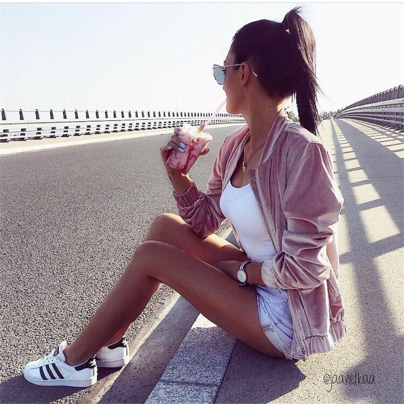 Kadife Rose Bomber Ceket