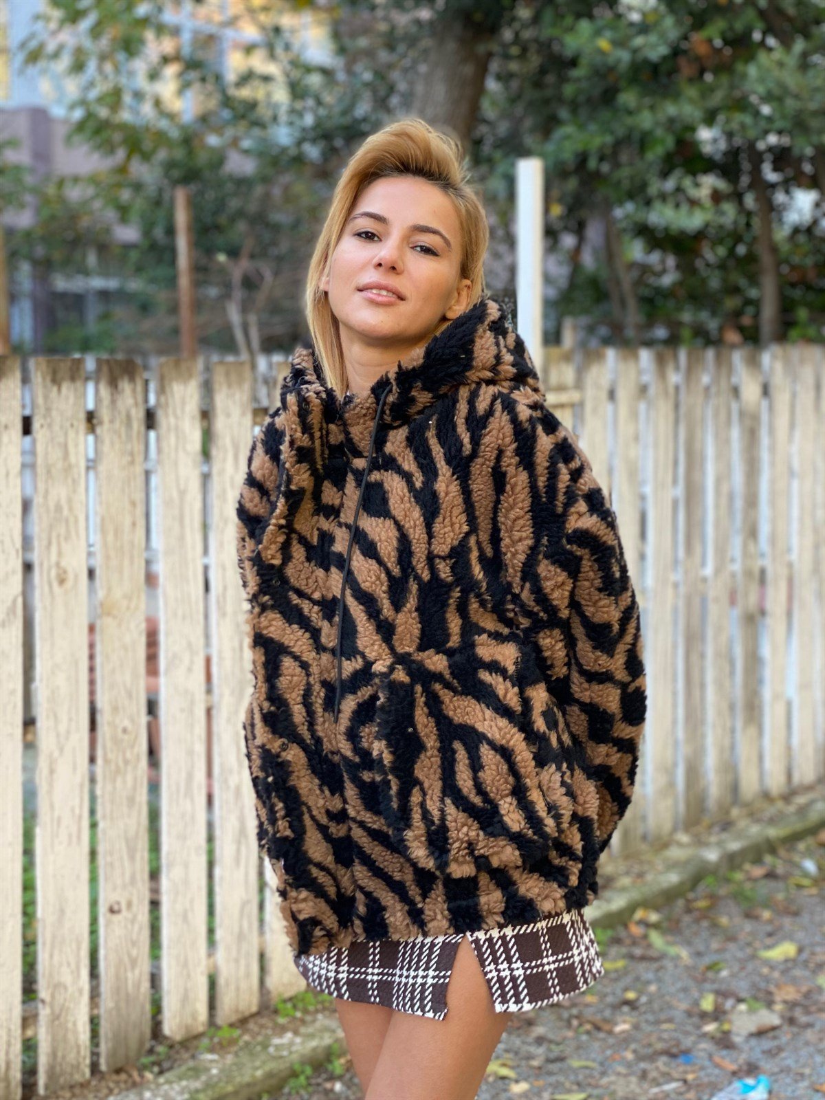 Kahve Zebra Desen Zebra Teddy Bomber MontMONT/CEKET