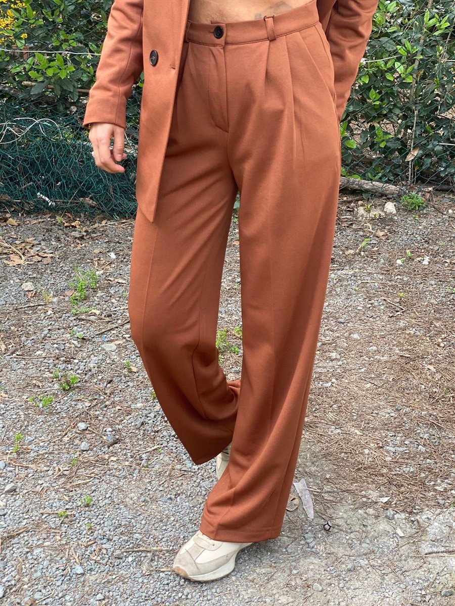 Kahverengi Blazer Ceket Palazzo Pantolon TakımTAKIMLAR