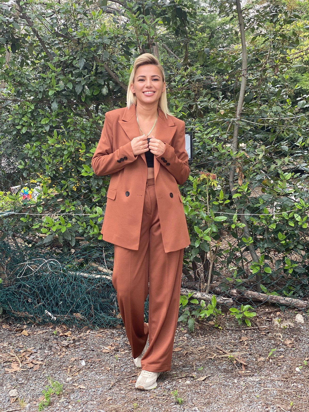 Kahverengi Blazer Ceket Palazzo Pantolon TakımTAKIMLAR