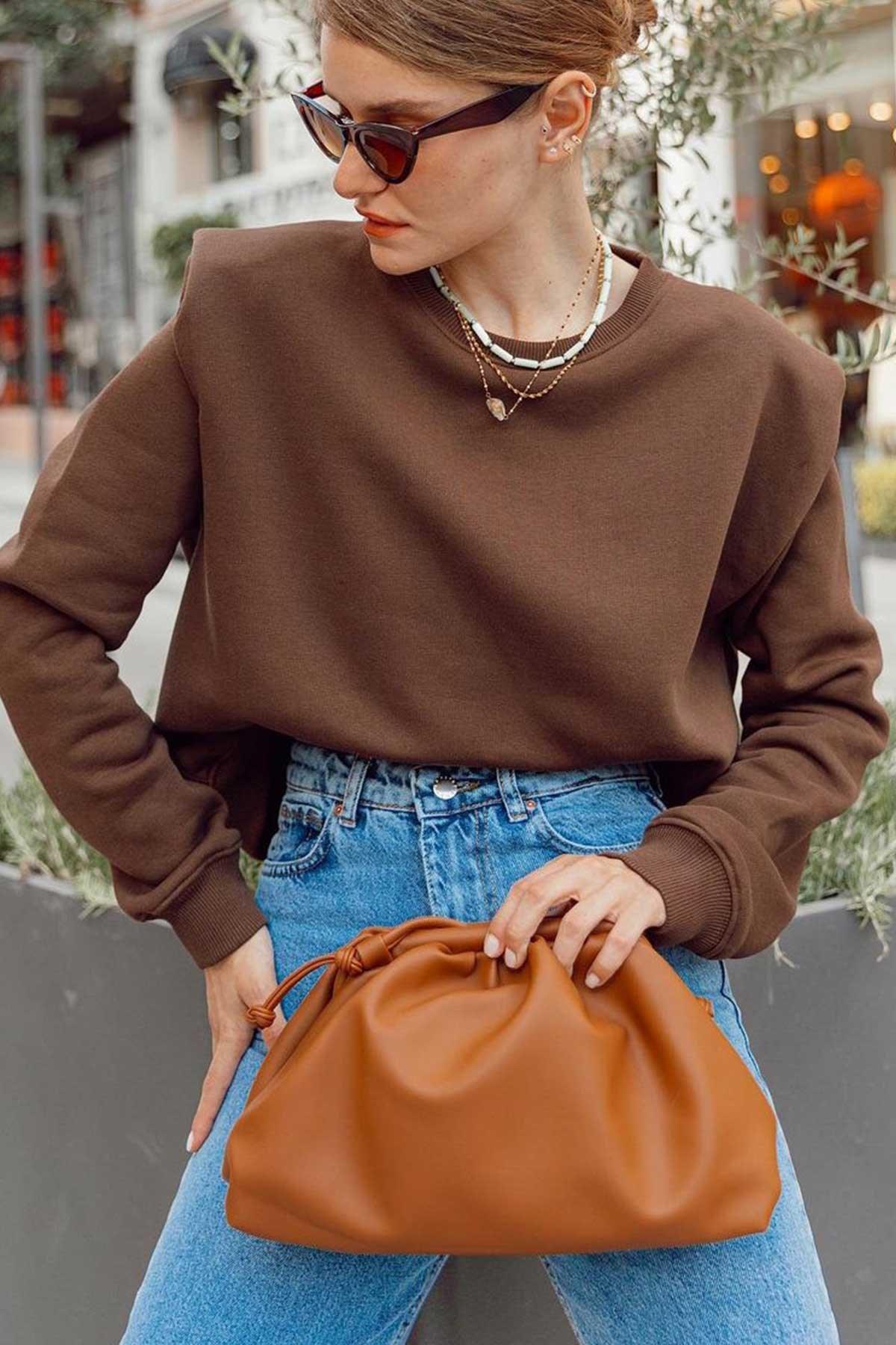Kahverengi Vatkalı Sweat