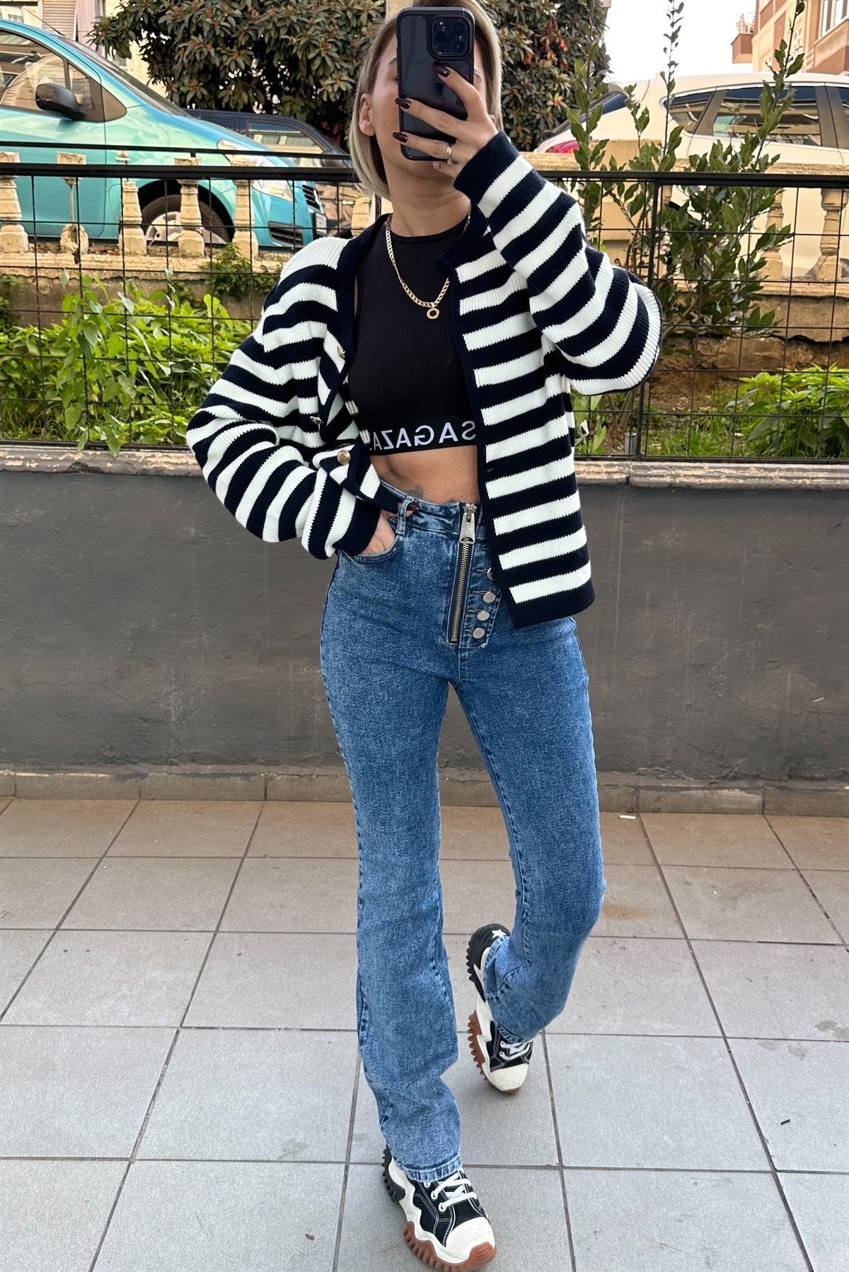 Kalın Fermuarlı Kar Yıkama Flare JeanJEAN