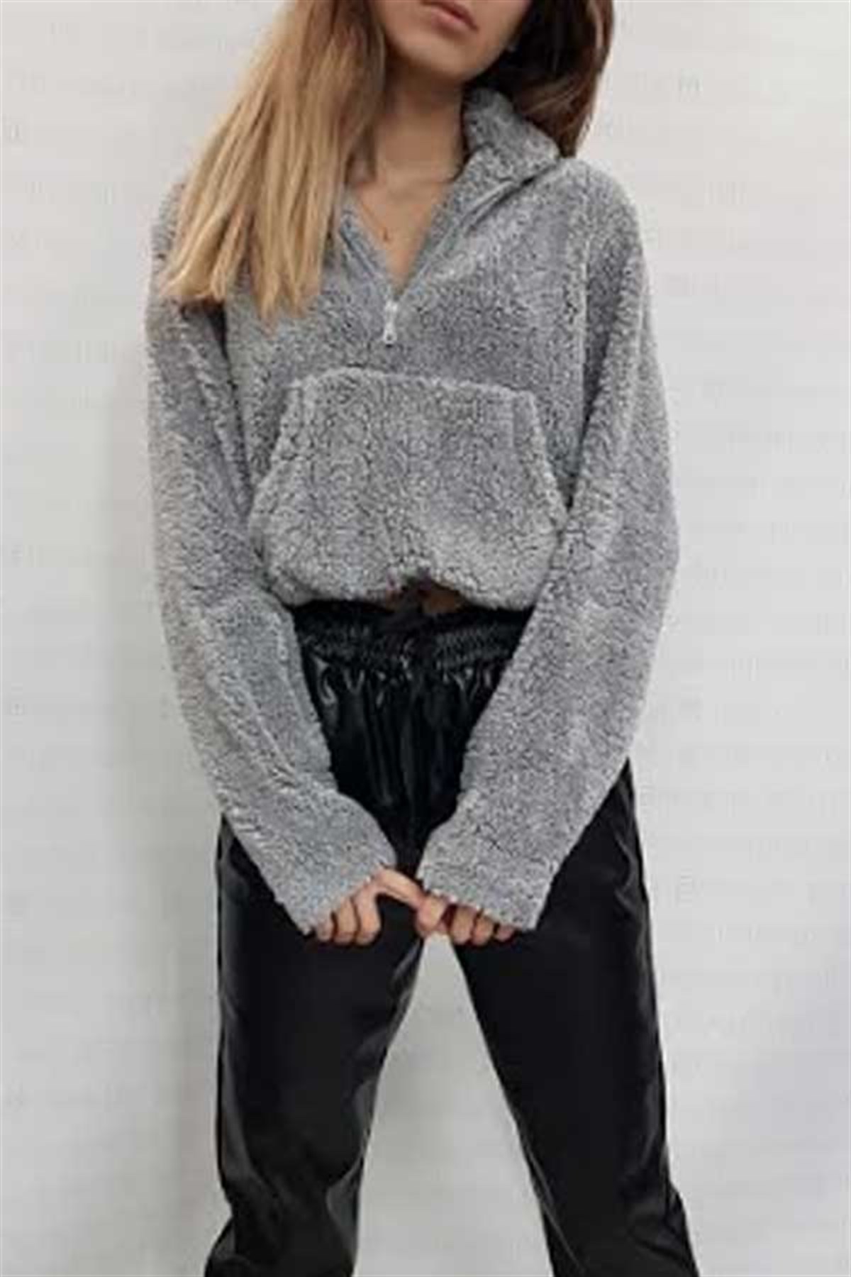 Kanguru Cepli Peluş Sweatshirt