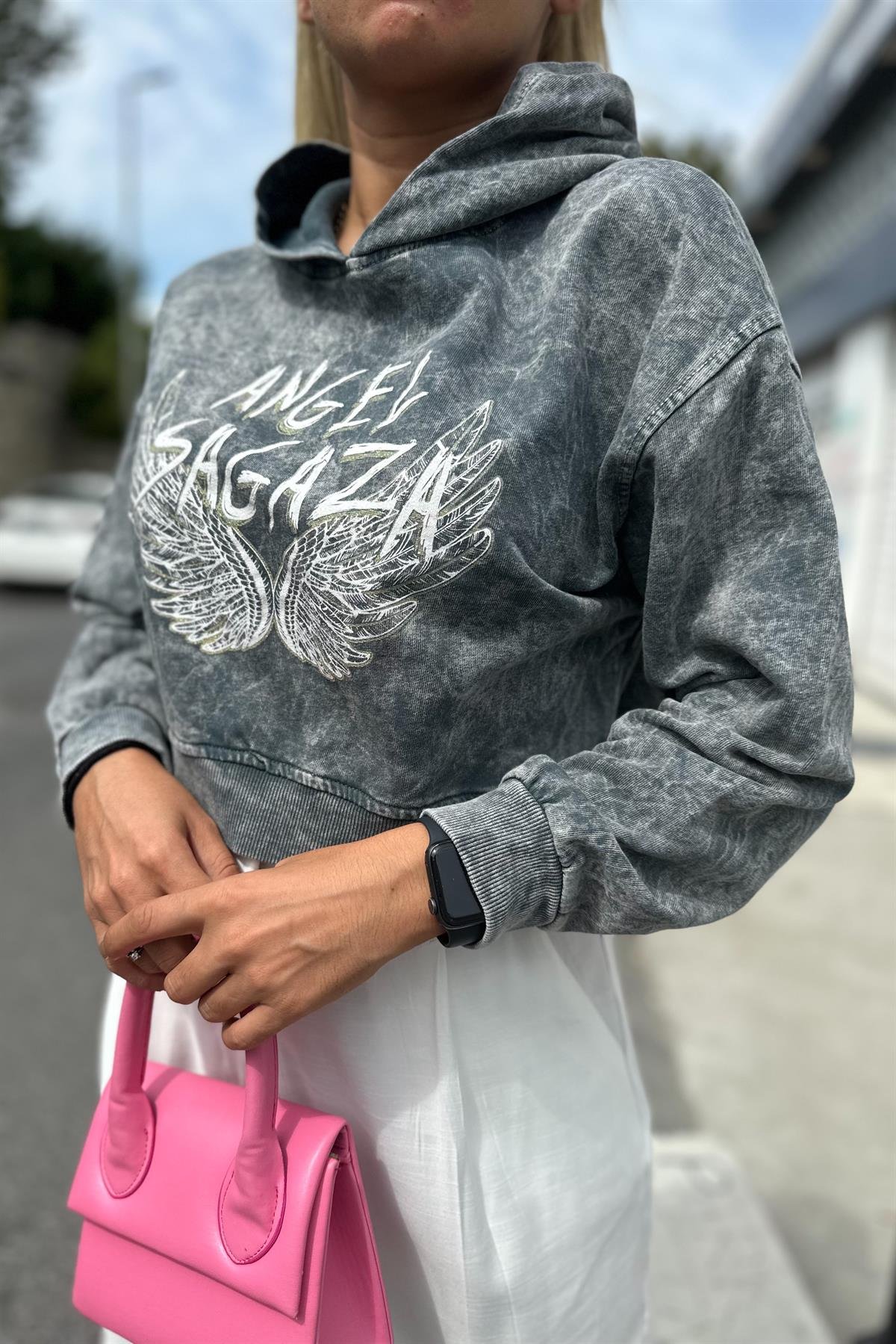 Kapişonlu Yıkamalı Mini SweatshirtSWEATSHİRT