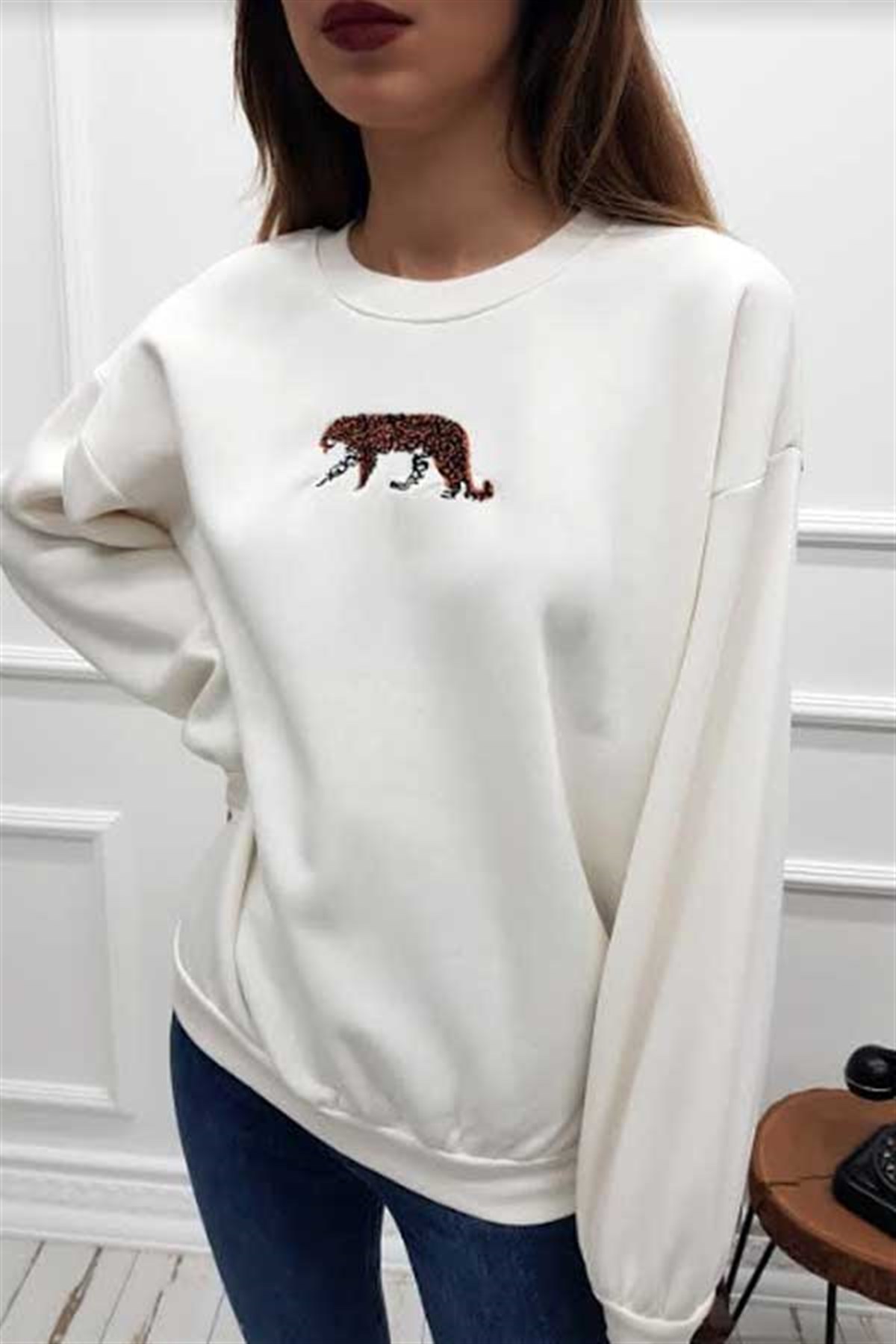Kaplan Nakışlı Sweatshirt