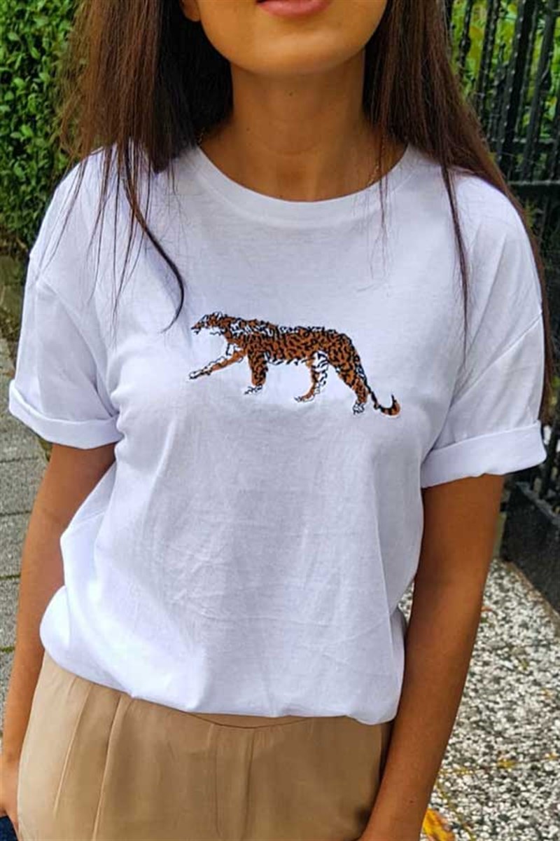 Kaplan Nakışlı Tshirt 