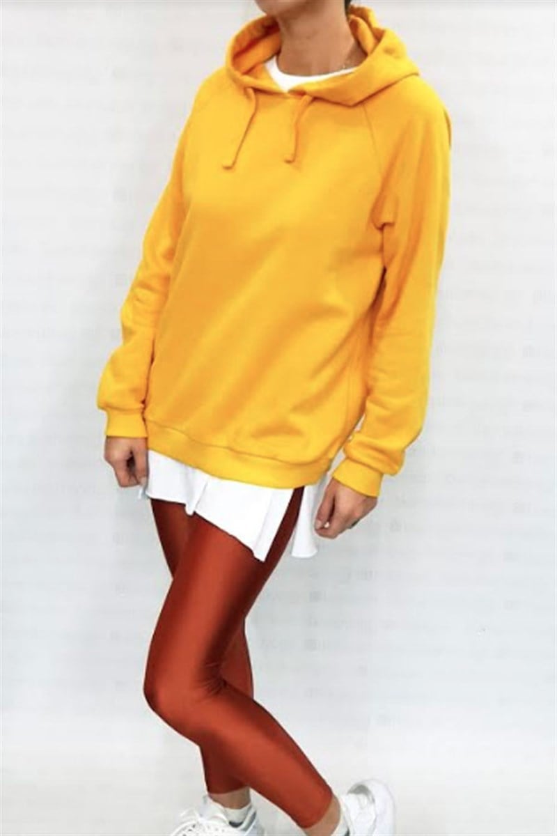 Kapşonlu Basic Sarı Sweatshirt