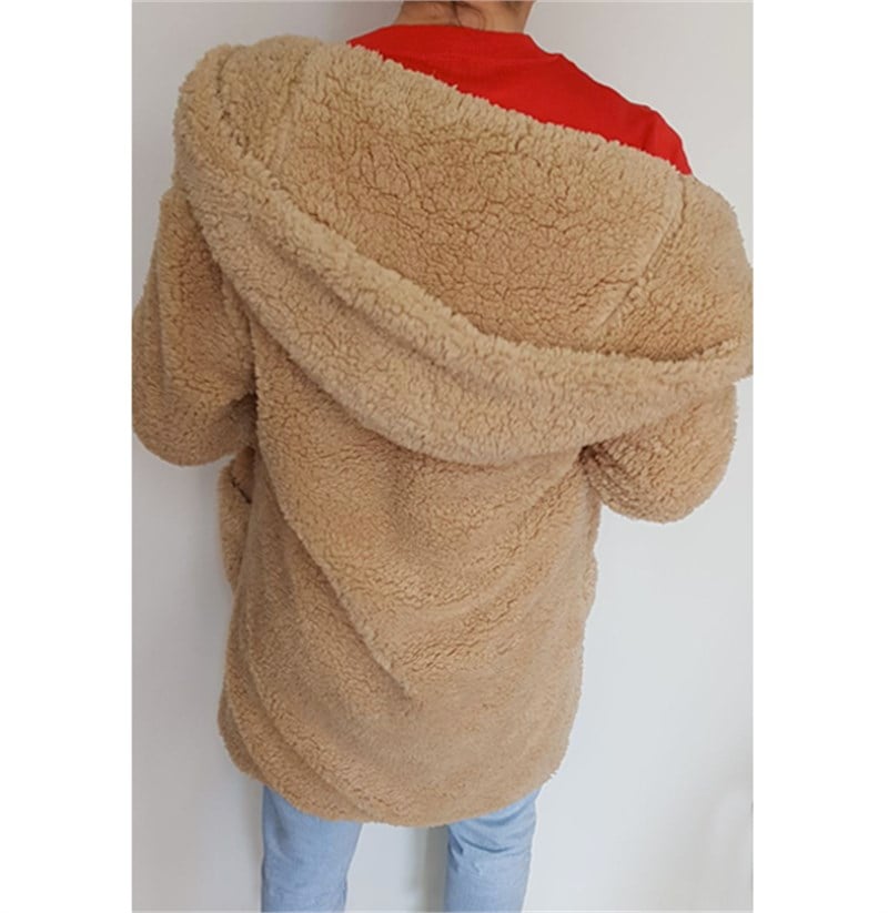Kapşonlu Cepli Peluş Ceket