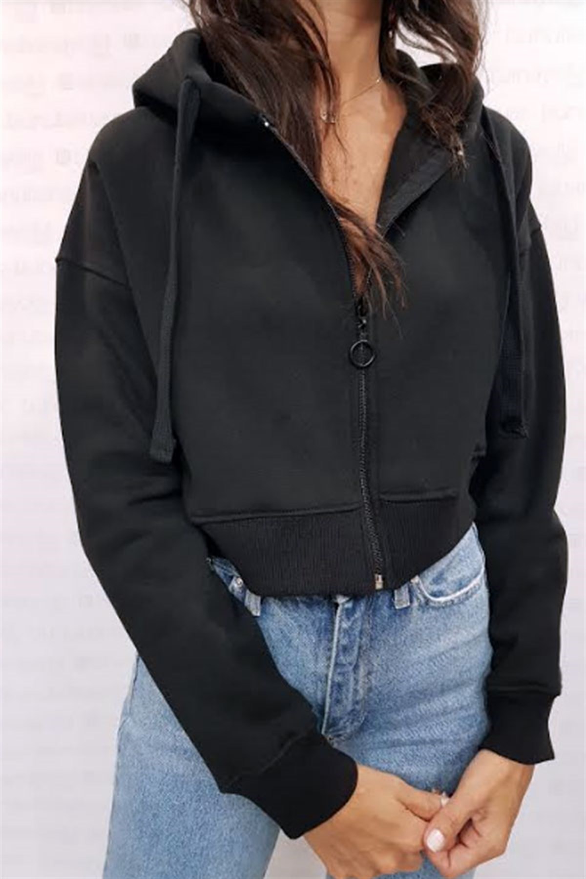 Kapşonlu Fermuarlı Mini Sweatshirt