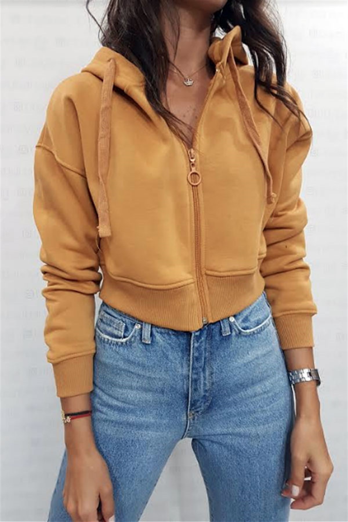 Kapşonlu Fermuarlı Mini Sweatshirt