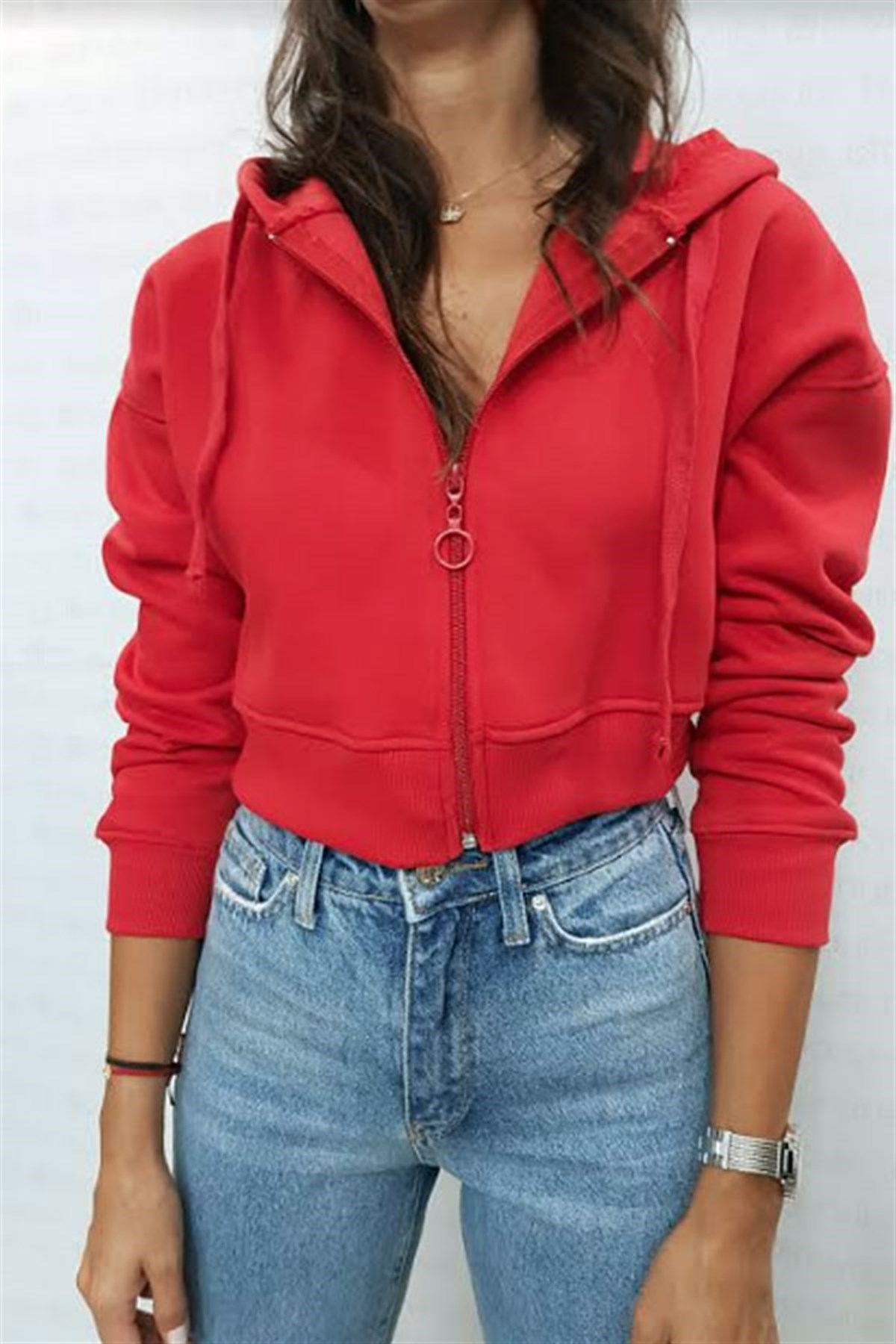 Kapşonlu Fermuarlı Mini Sweatshirt