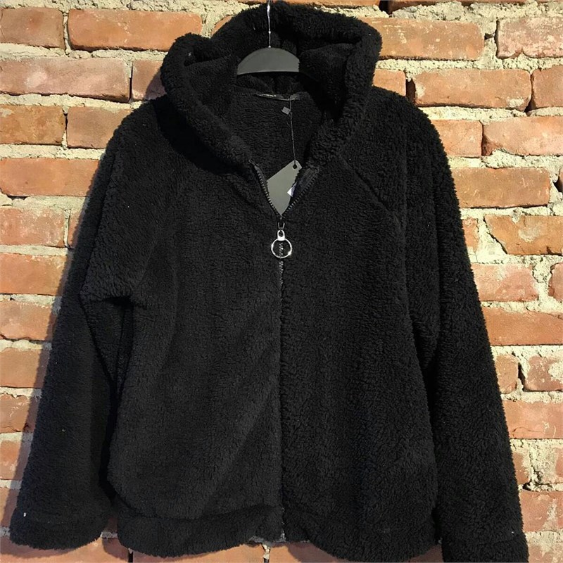 Kapşonlu Fermuarlı Peluş Sweatshirt