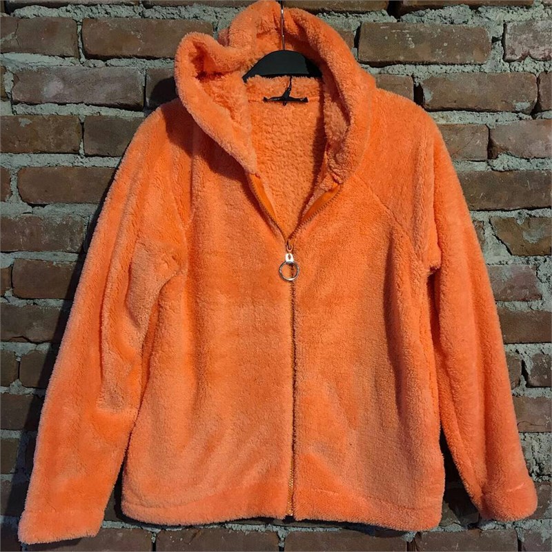 Kapşonlu Fermuarlı Peluş Sweatshirt