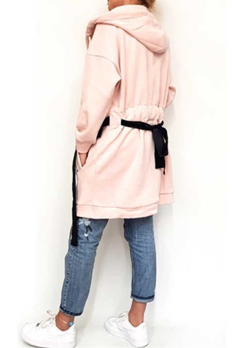 Kapşonlu Kuşaklı Polar Tunik Sweatshirt