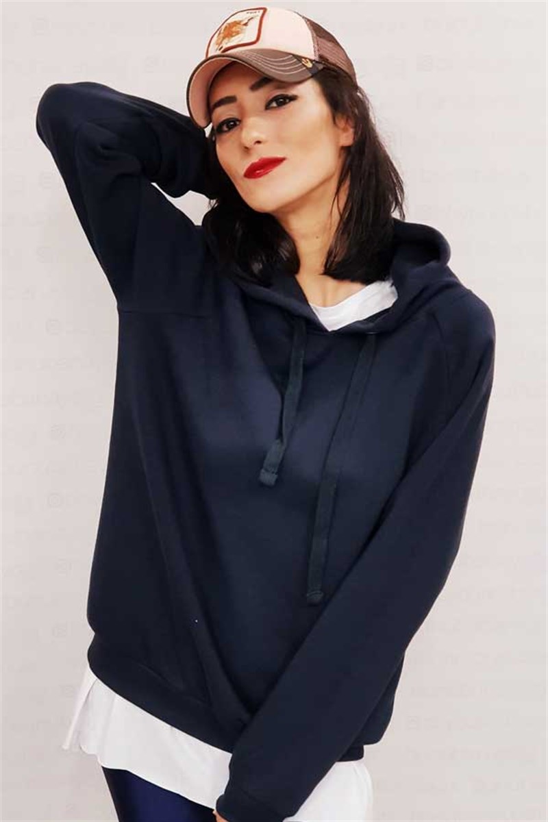 Kapşonlu Lacivert Sweatshirt