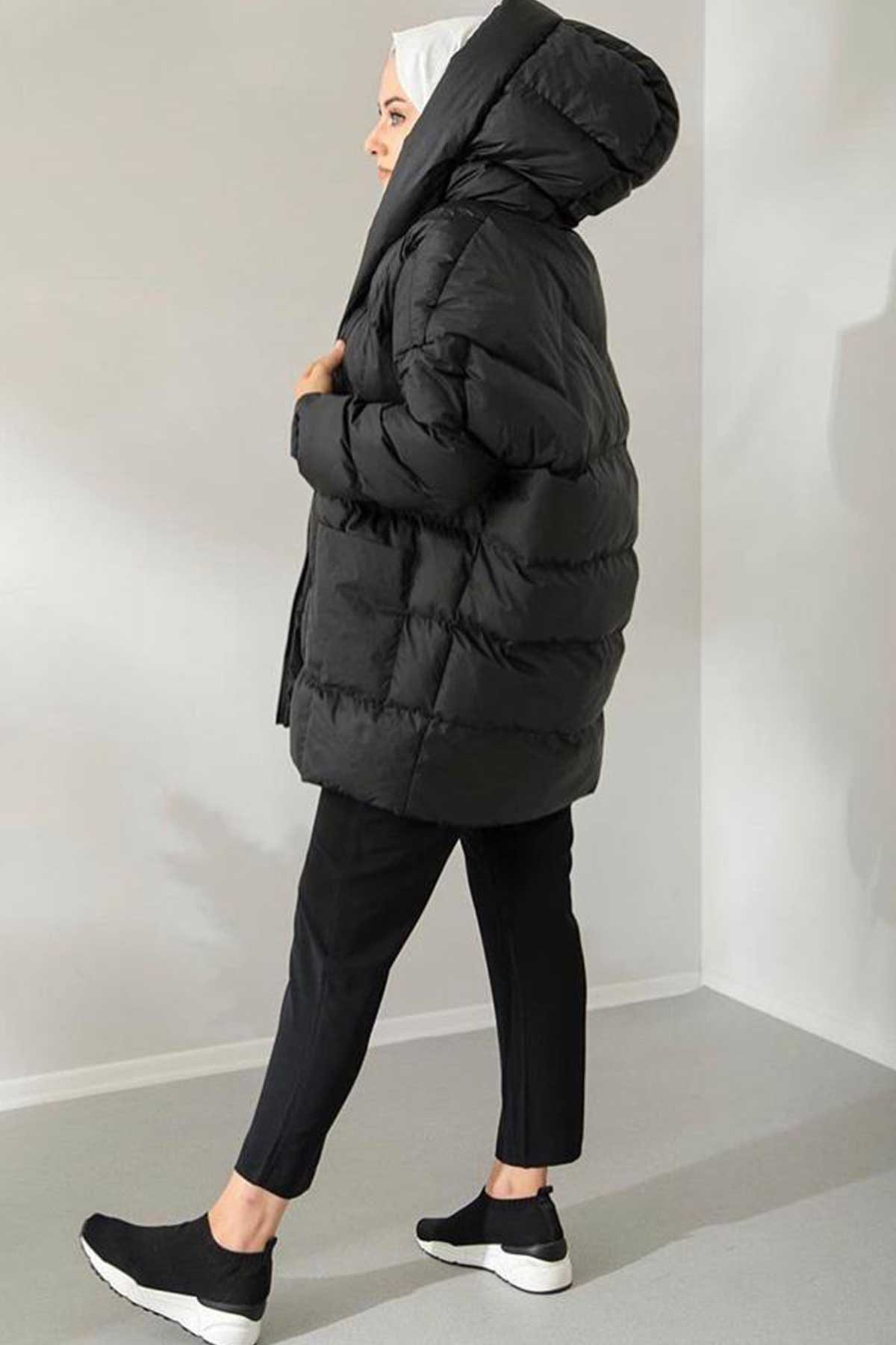 Kapşonlu Oversize Kısa Mont