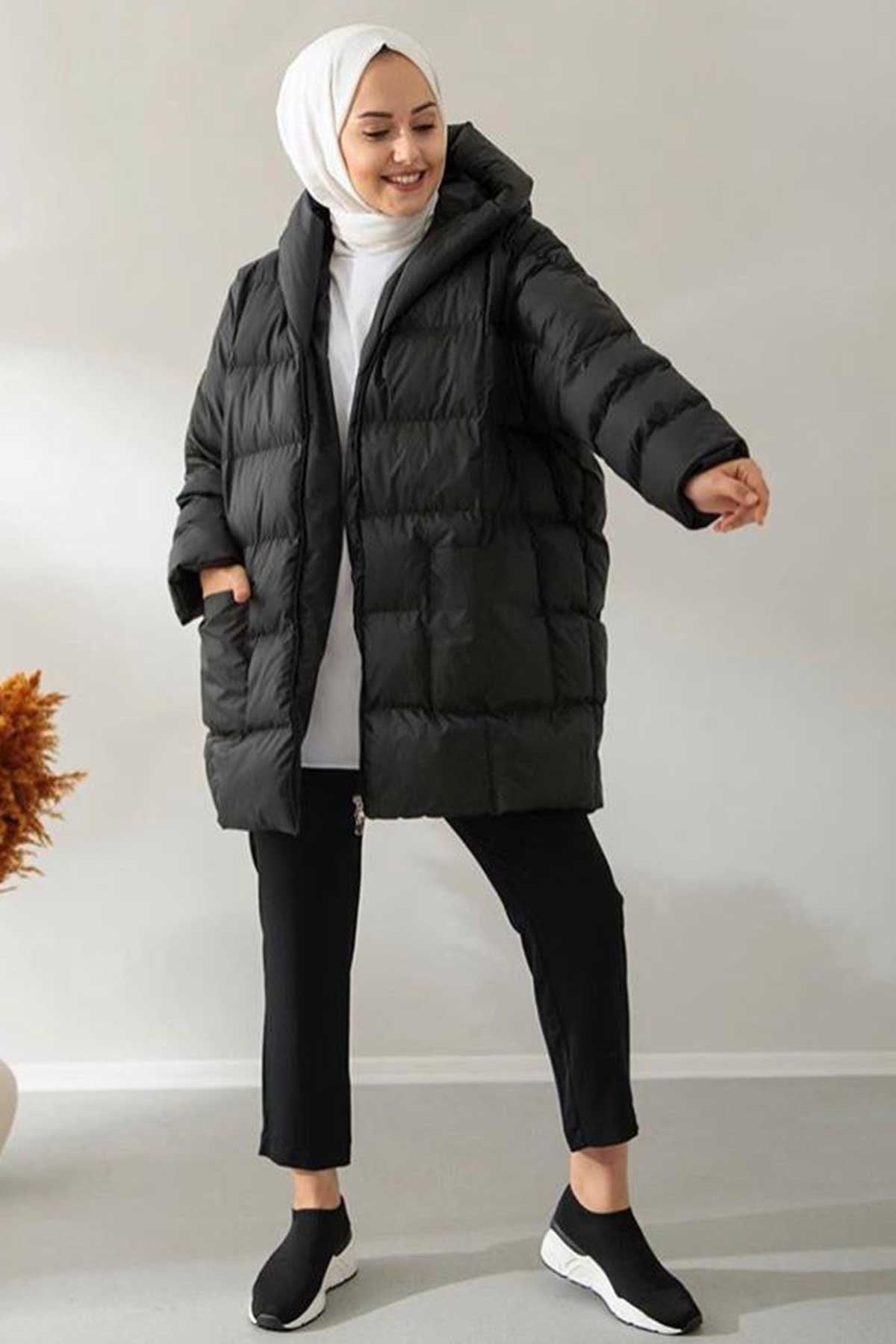 Kapşonlu Oversize Kısa Mont